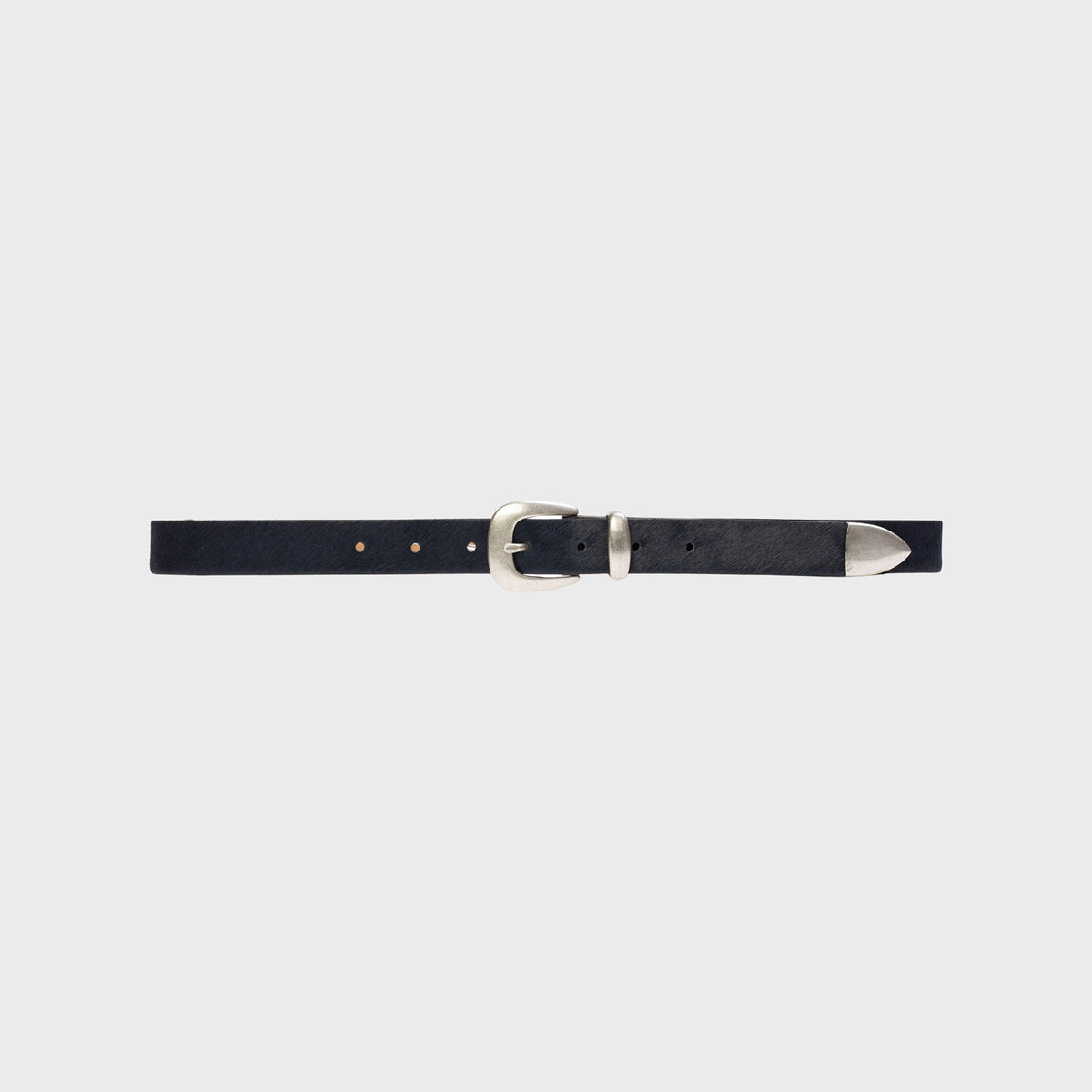 Black Suede Studio Tetra Belt - Midnight Blue Pony Hair / Antique Silver