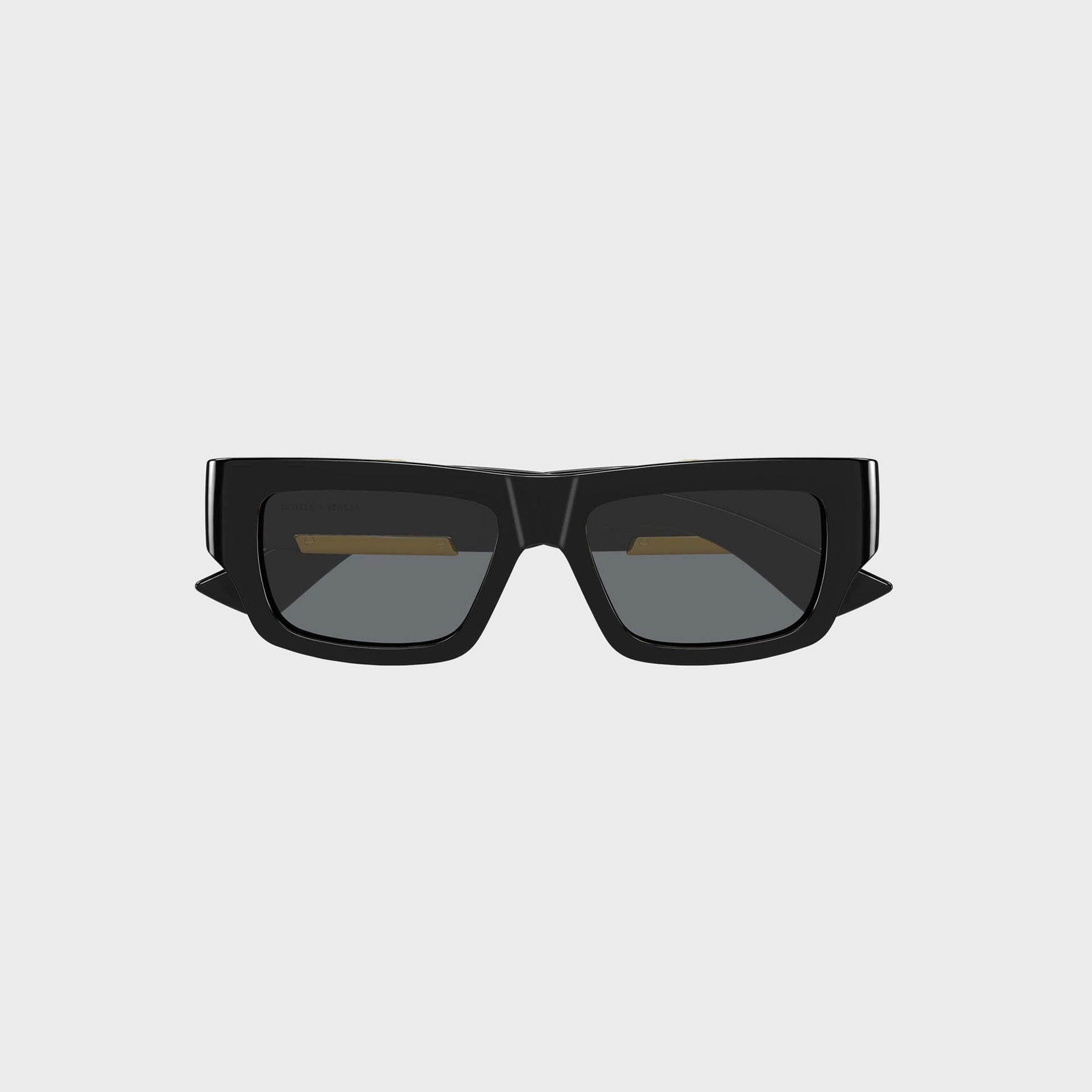 Bottega Veneta Dash rectangular sunglasses, black acetate frame with grey lenses, front view