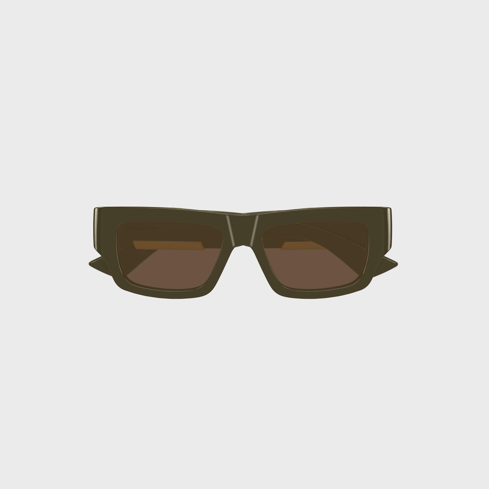 Bottega Veneta Dash squared sunglasses, olive-green frame with brown lenses, front view