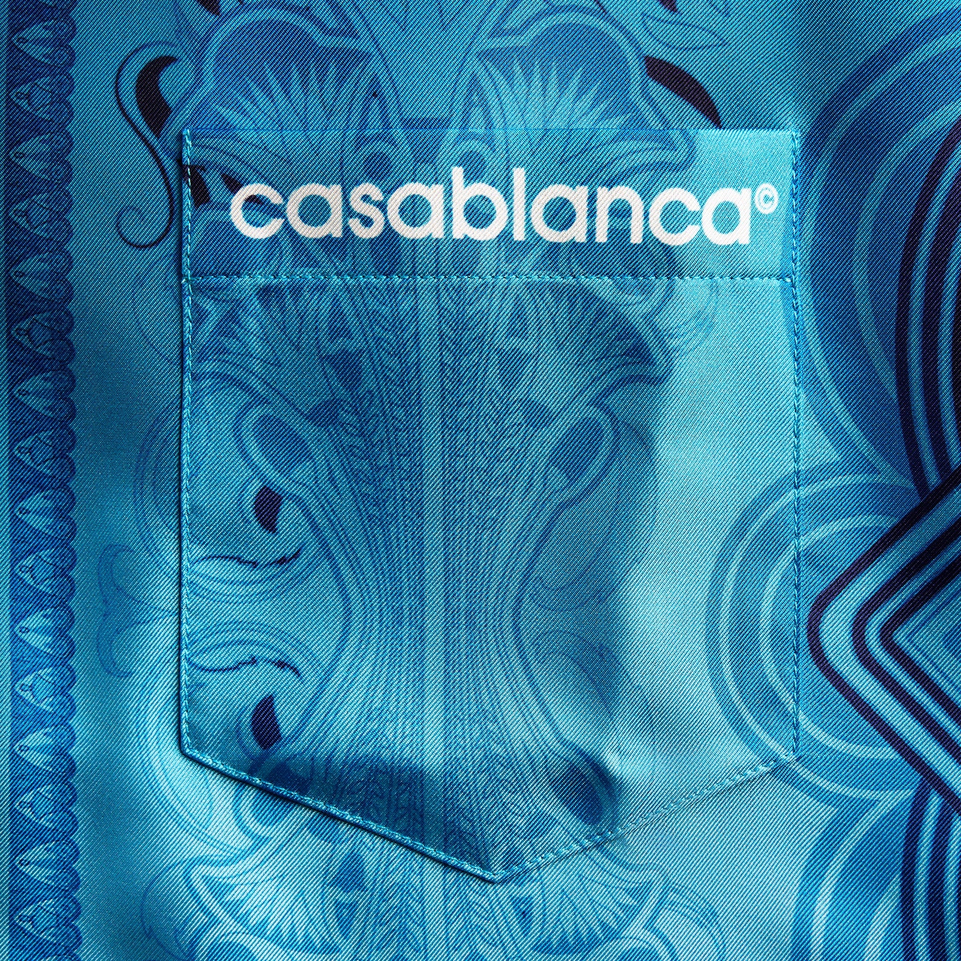 Casablanca Gradient Egyptian Rug Short Sleeve Silk Shirt - Blue