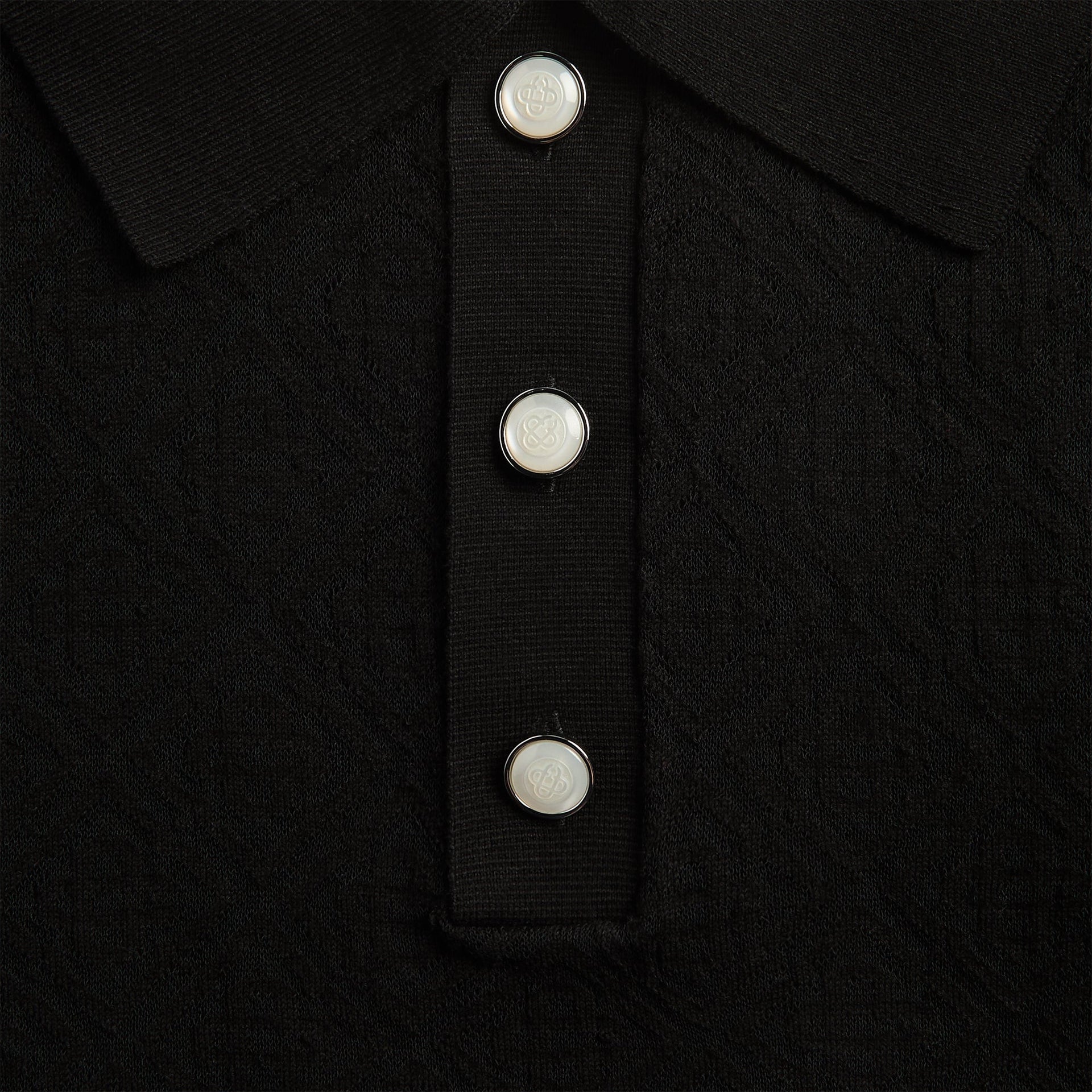 Casablanca Pointelle Monogram Short Sleeve Polo Shirt - Black