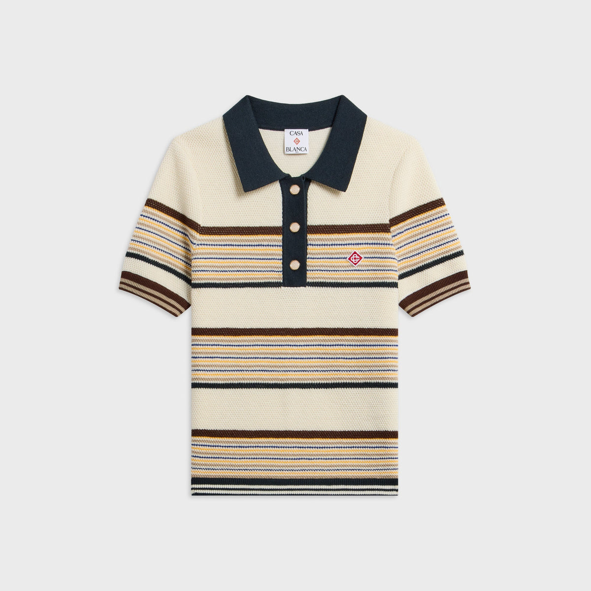 Casablanca Café Culture Wool Stripe Short Sleeve Polo Shirt - Multi