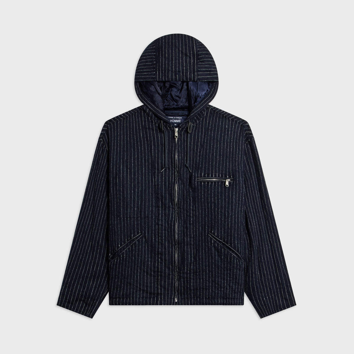 CDG Homme Wool Sage Stripe Full Parka - Navy / White