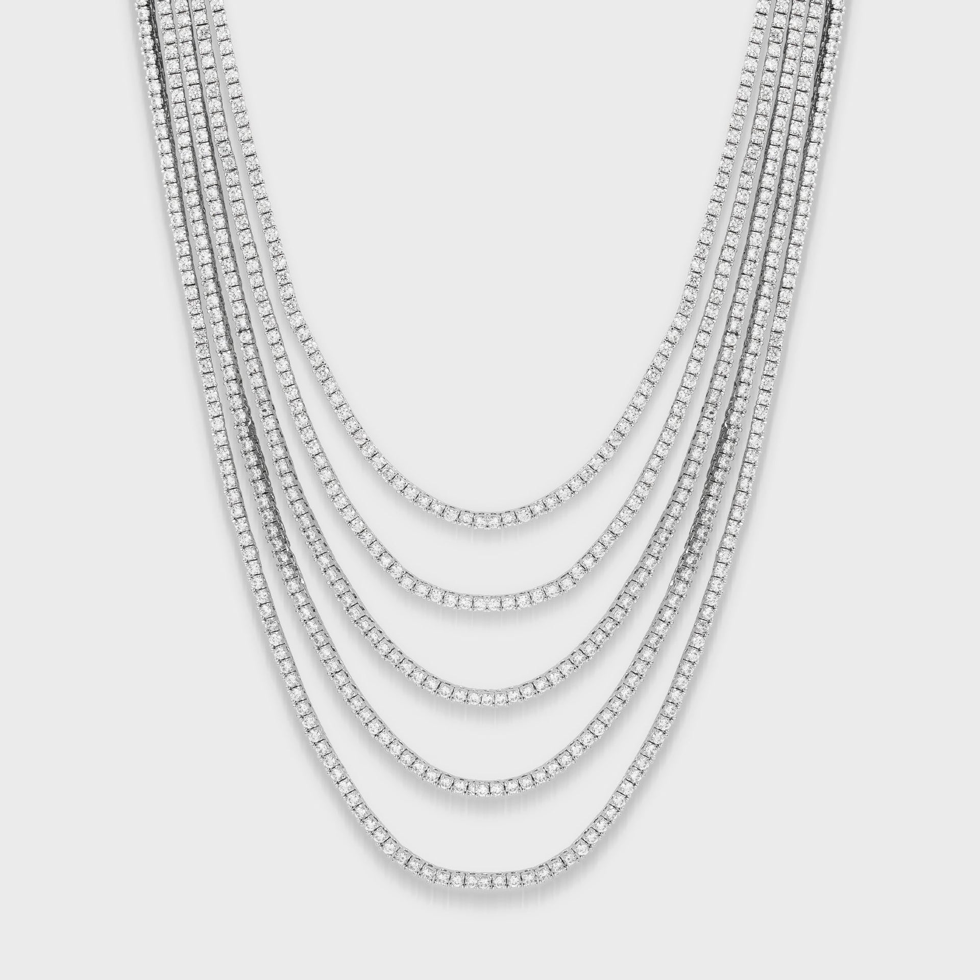 Crystal Haze Waterfall Layered Serena Necklace - Silver