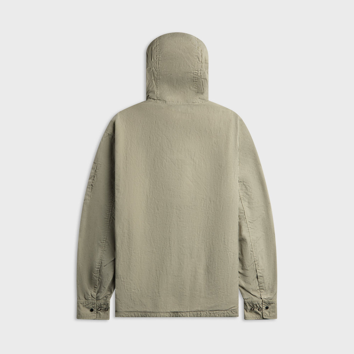 C.P. Company T-ST Nylon Lens Hooded Overshirt in Fallen Rock, khaki hooded overshirt, back view
