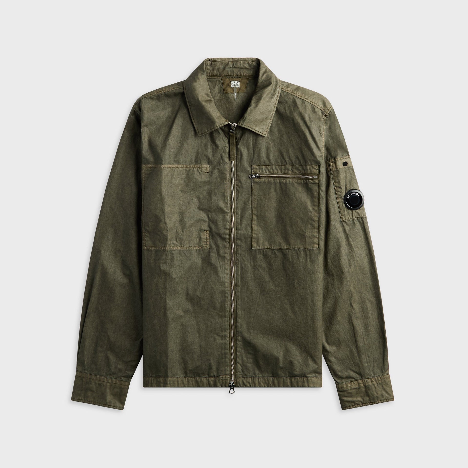 C.P. Company Cotton Plain Face Resined Lens Zipped Overshirt - Ivy Green