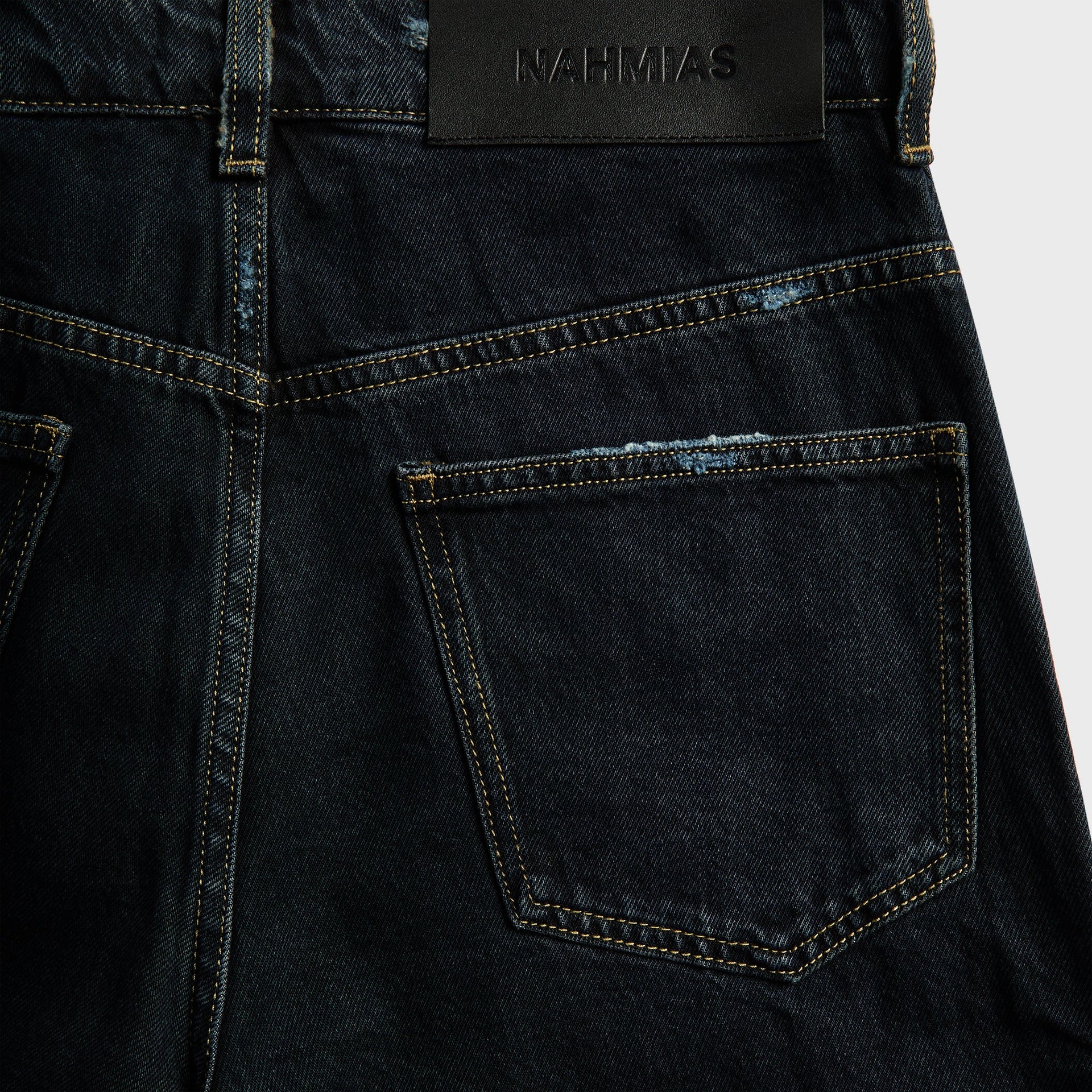 NAHMIAS Baggy Fit Destroyed Denim Track Jean - Dark indigo Wash Denim