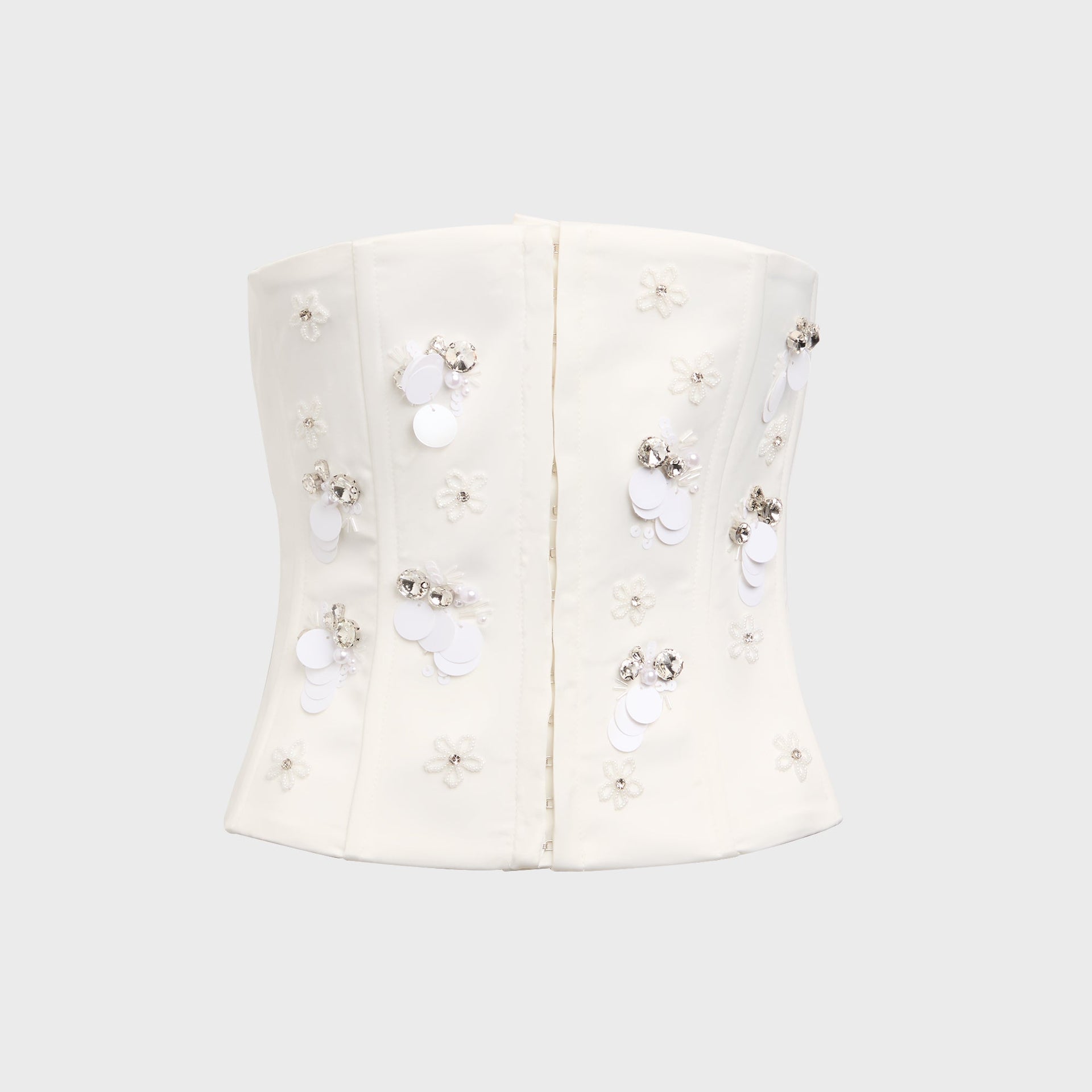 GUIZIO Embellished Satin Corset - White