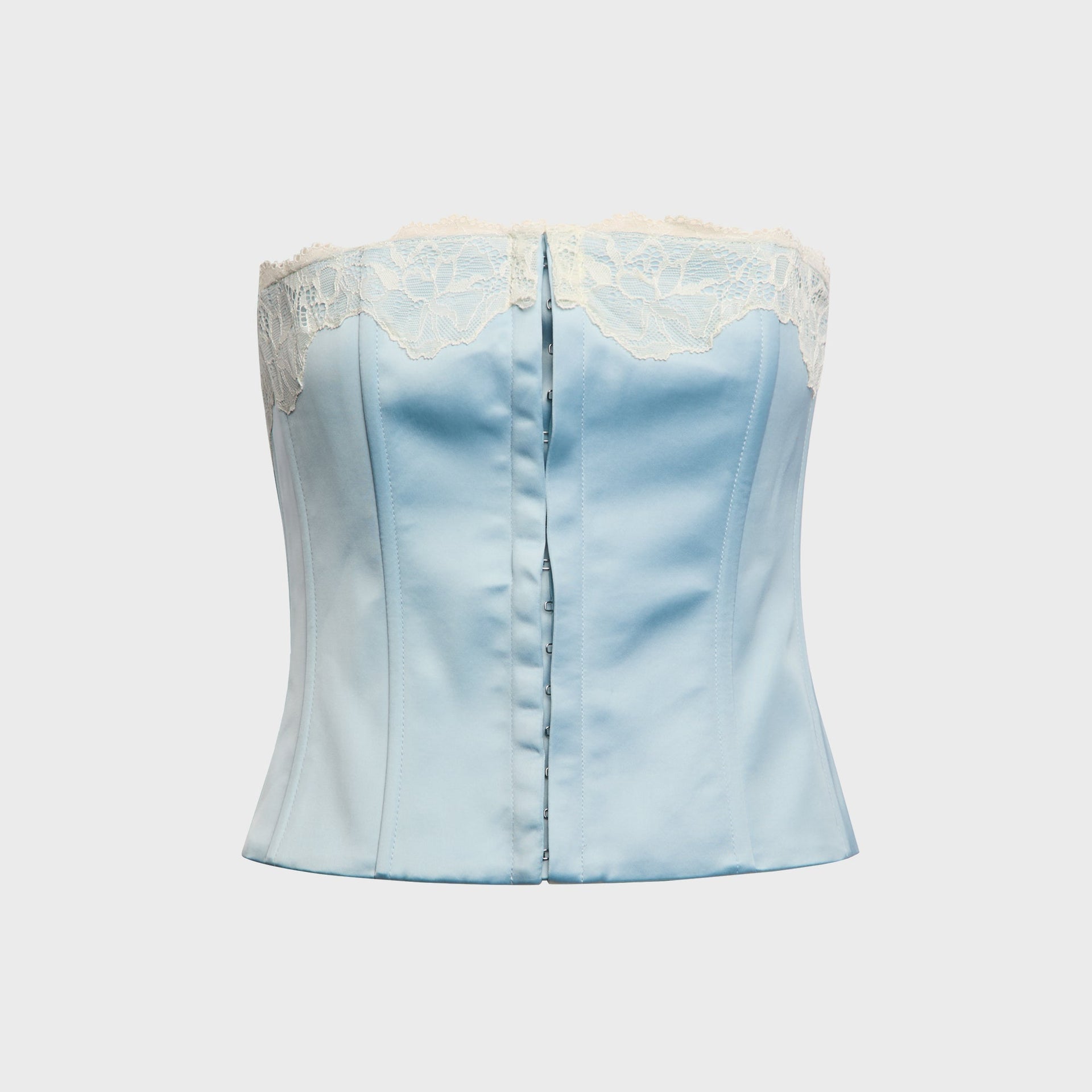 GUIZIO Jean Lace Trim Satin Corset Top - Blue / Honey Butter