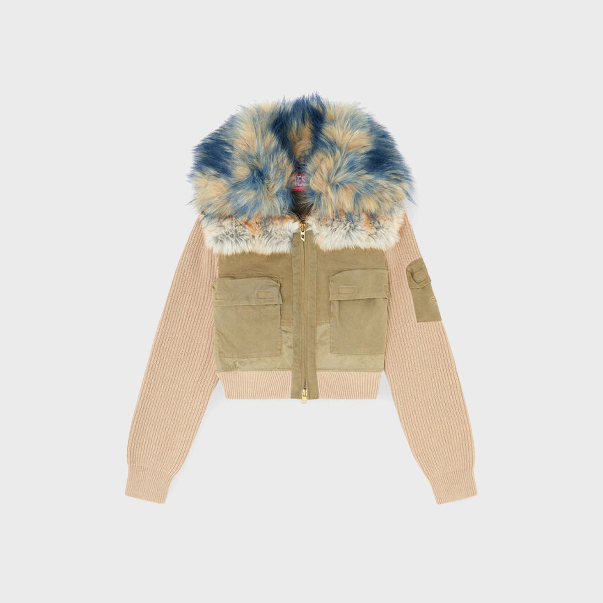 Diesel Rib Knit and Plush Trims Bomber Jacket - Beige