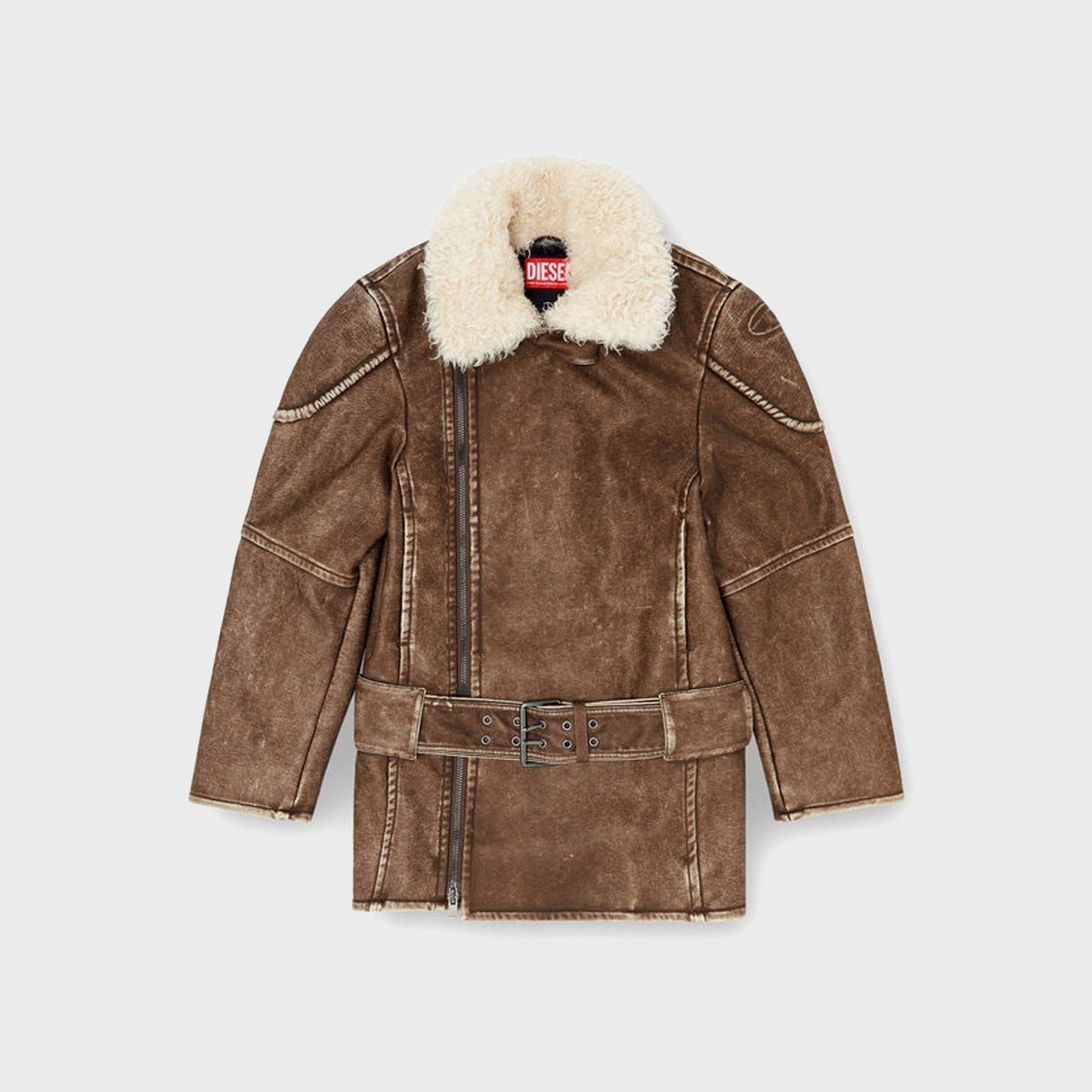 Diesel Double Breasted Aviator Biker Coat - Brown