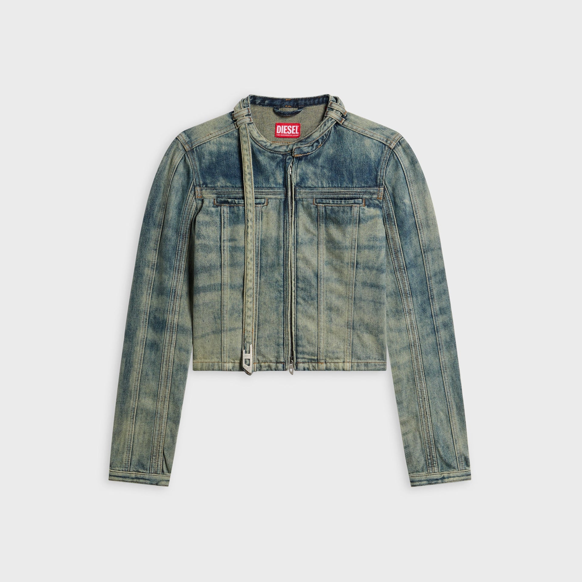 Diesel Ice Blue Satin Denim Cropped Jacket - Blue