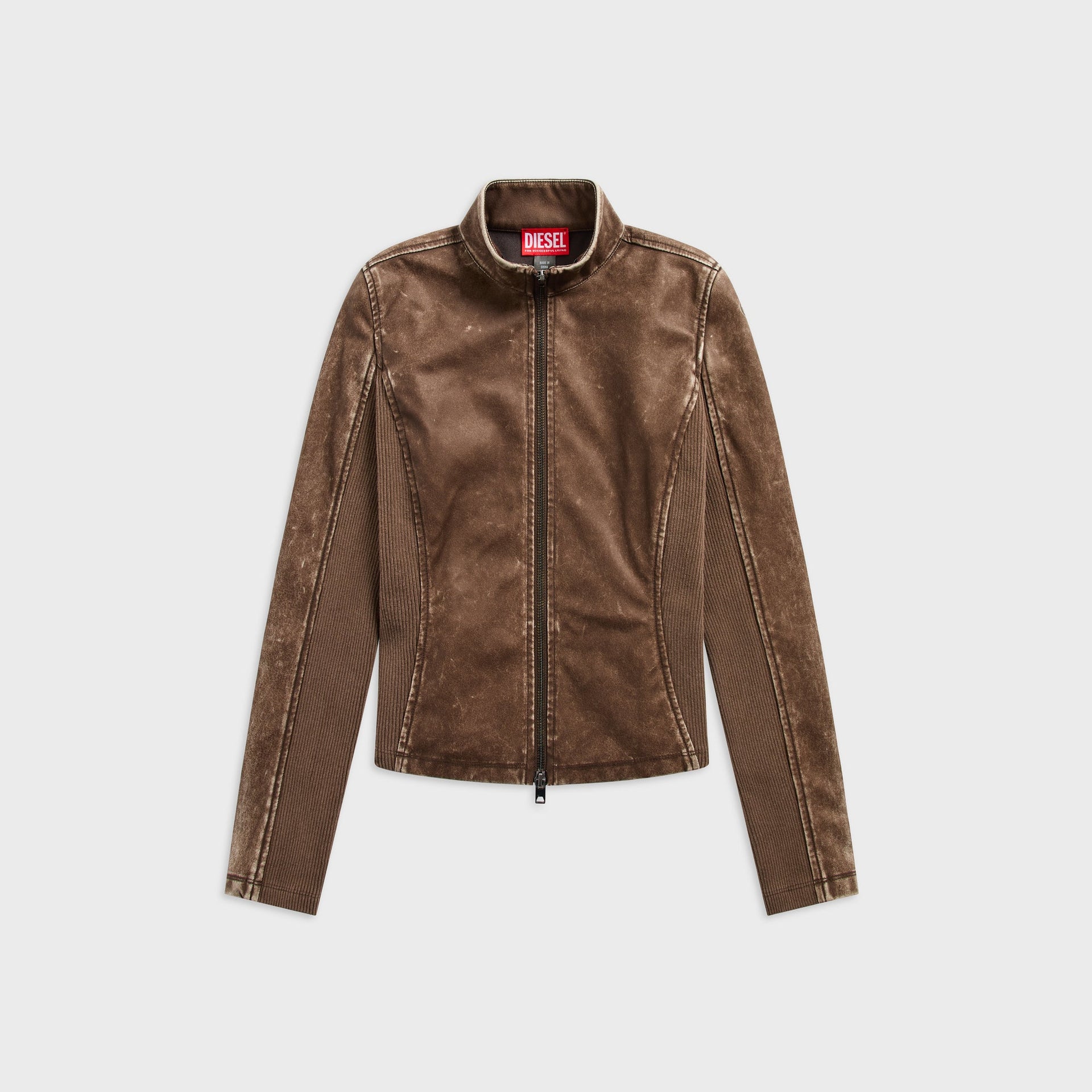 Diesel Rib-knit Inserts Biker Jacket - Brown