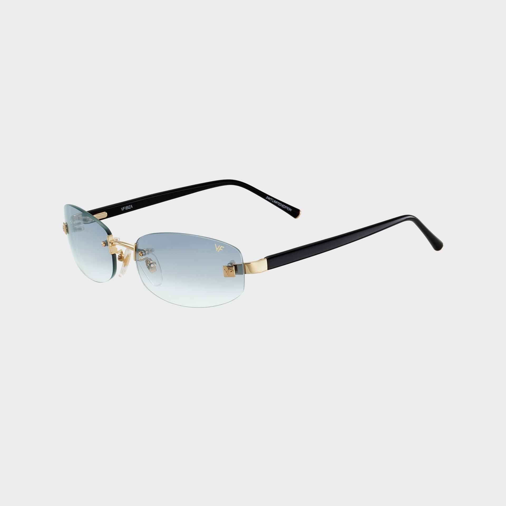 Vintage Frames Ibiza Rimless Drill Mount 24KT Yellow Gold Sunglasses - Light Grey