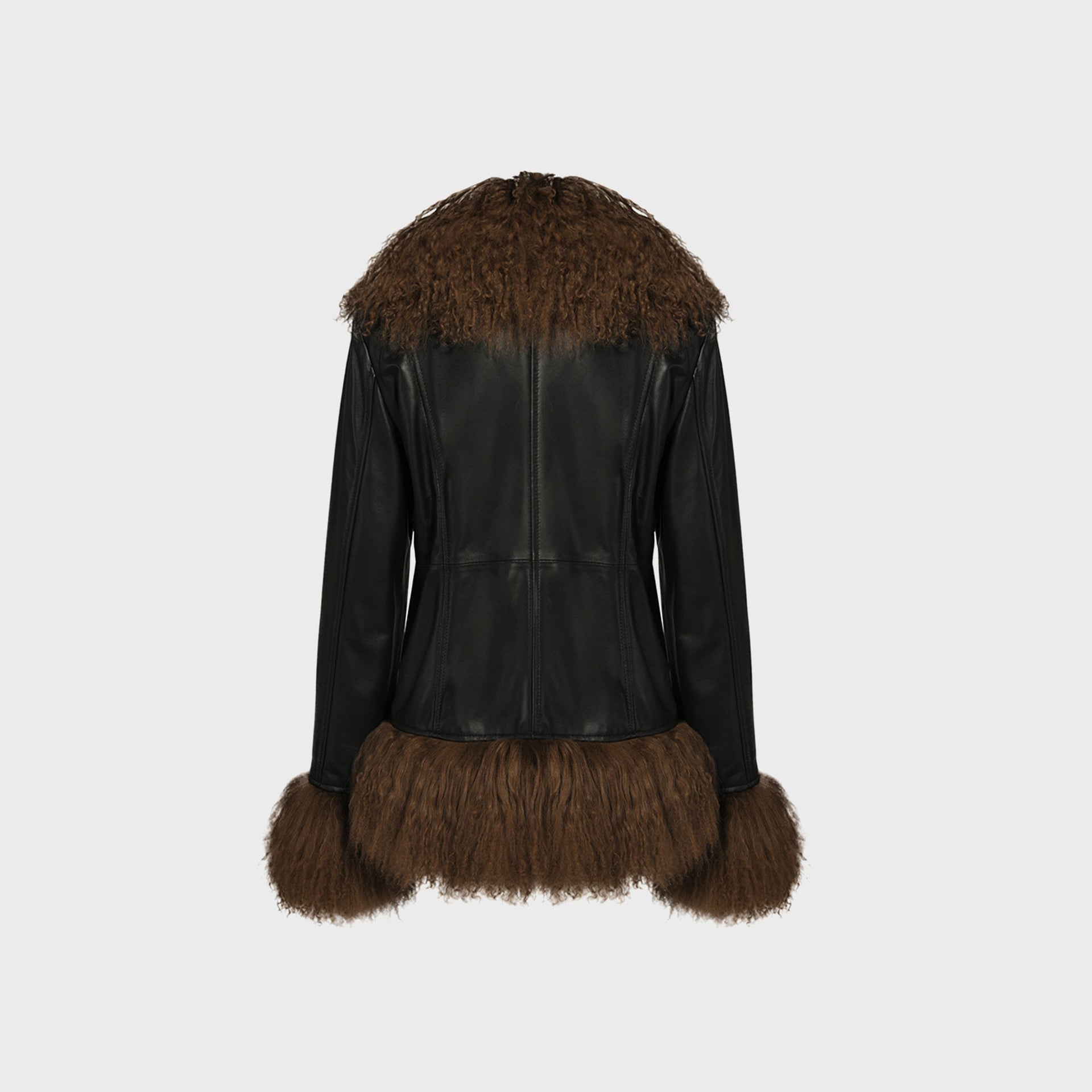 Susanna Chow Dorothy Leather Coat - Black / Brown Trim