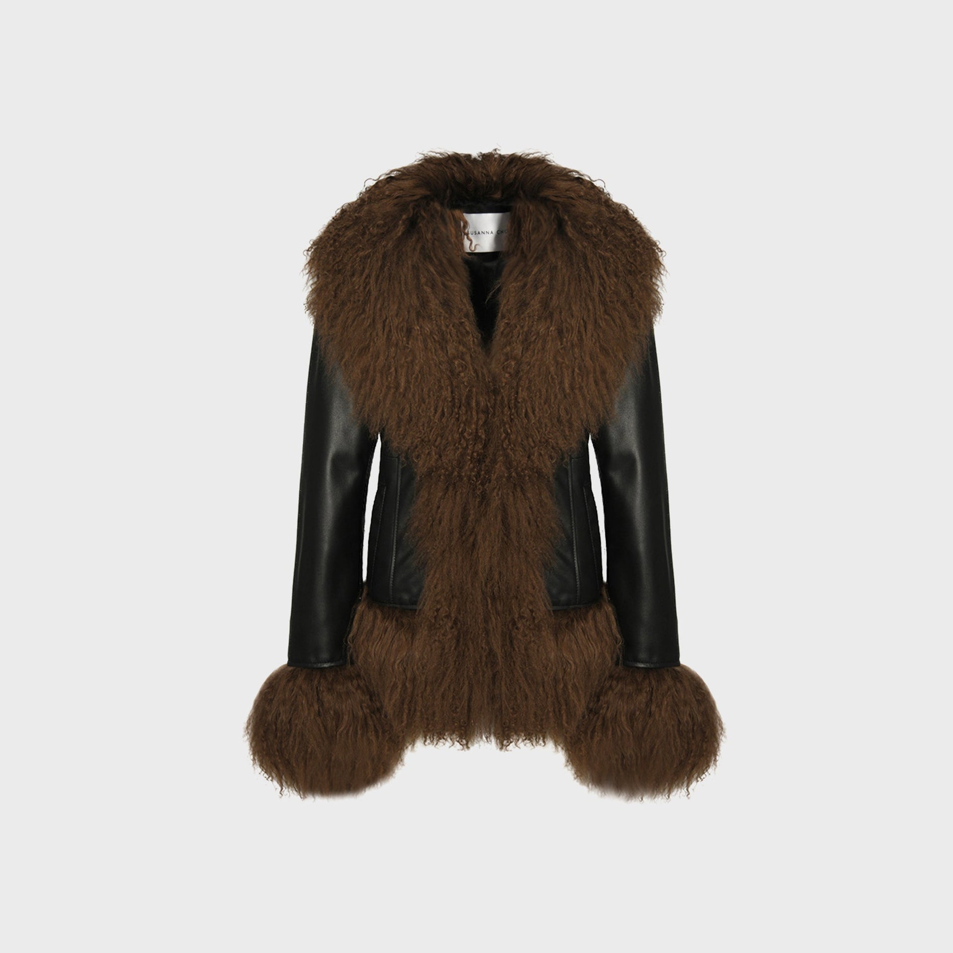 Susanna Chow Dorothy Leather Coat - Black / Brown Trim