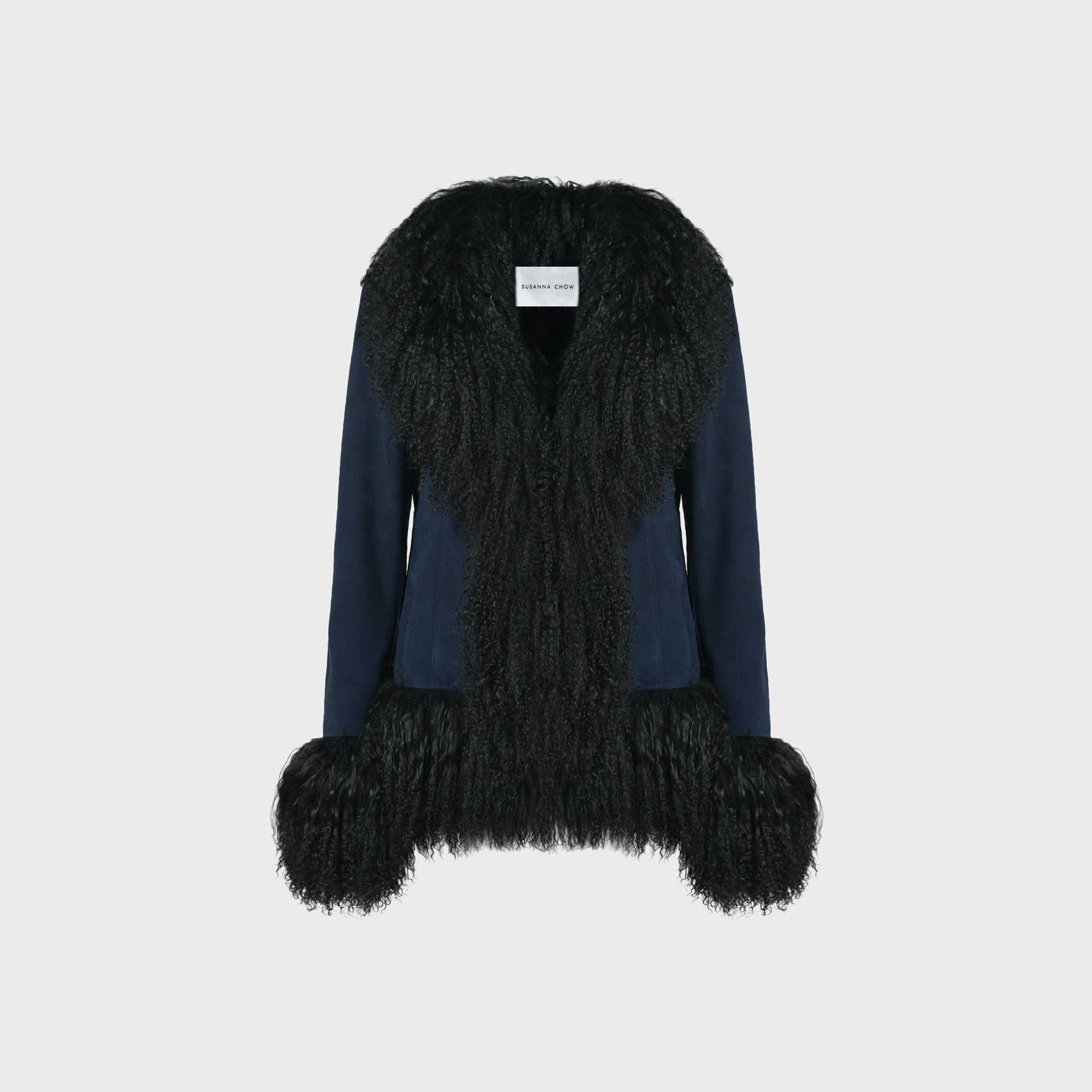 Susanna Chow Dorothy Suede Coat - Navy / Black Trim