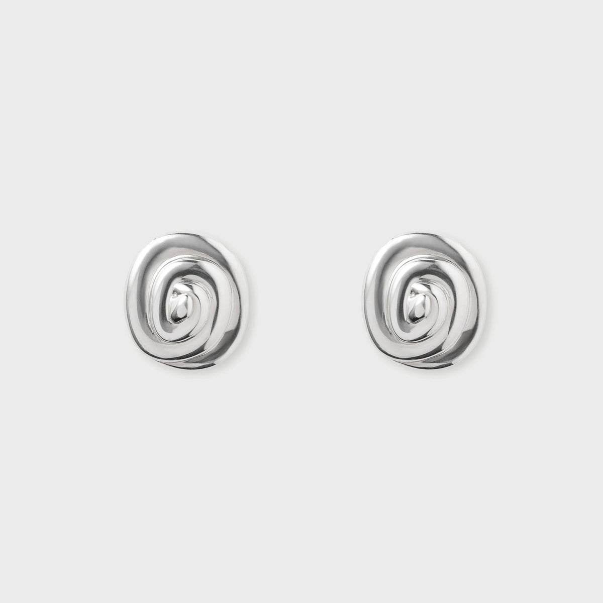 Eliou Marola Spiral Stud Earrings in Silver, pair of silver spiral coin stud earrings