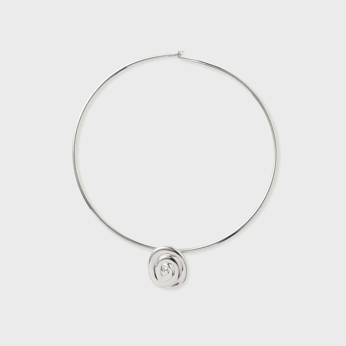 Eliou Spira Necklace in Silver, silver wire choker necklace with a spiral coin pendant