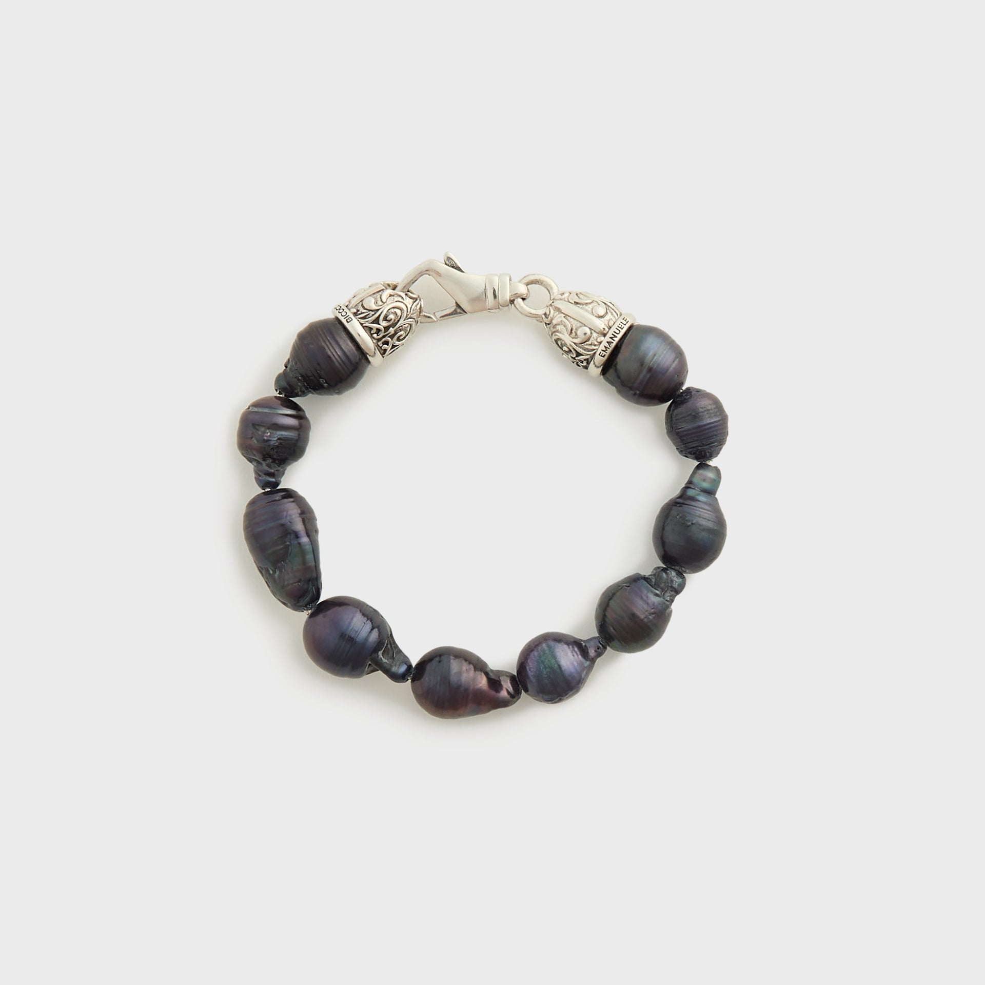 Emanuele Bicocchi Large Black Baroque Pearl Bracelet - Silver