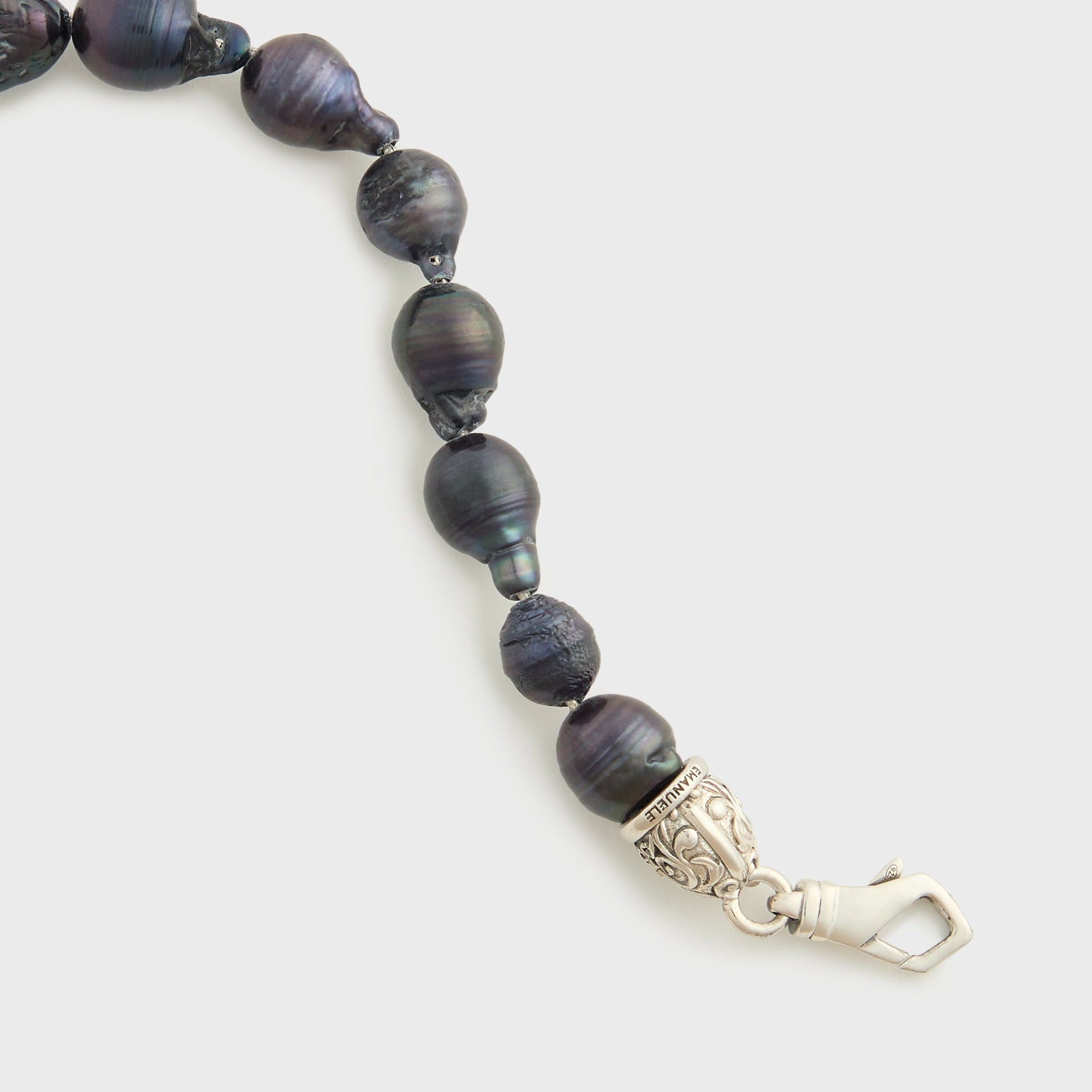 Emanuele Bicocchi Large Black Baroque Pearl Bracelet - Silver