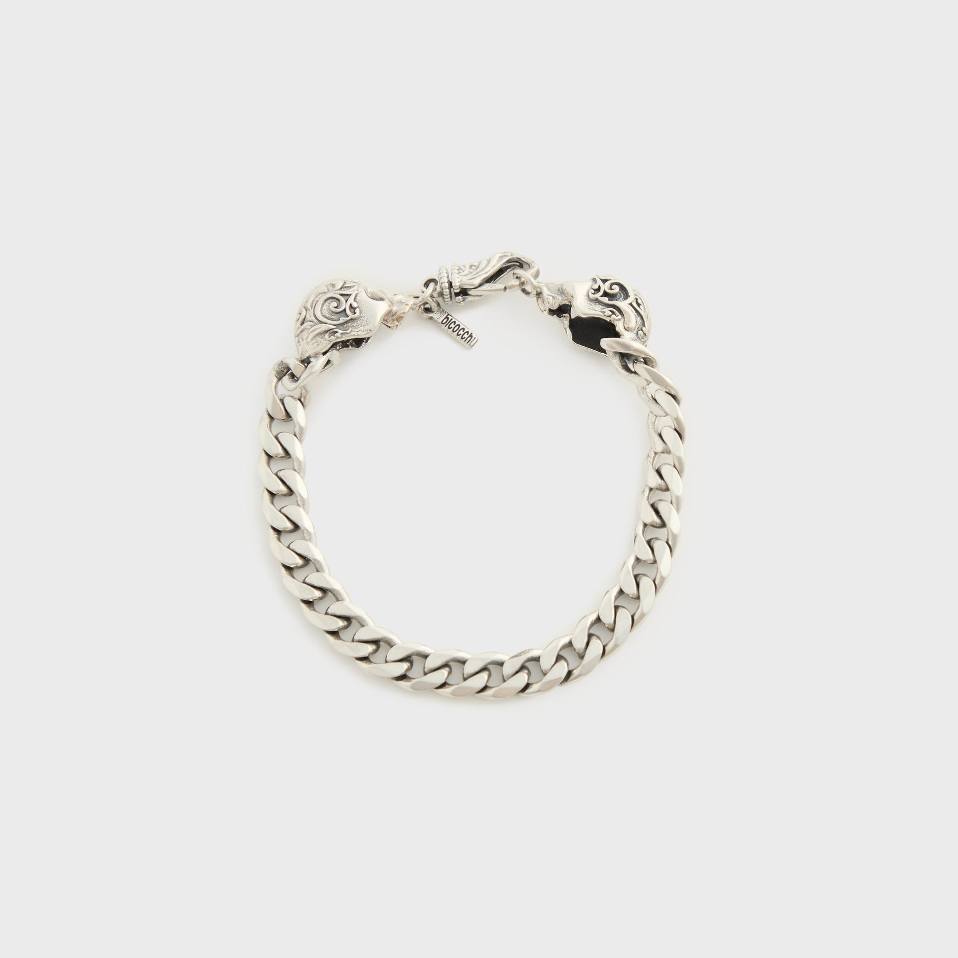 Emanuele Bicocchi Large Flourish Skull Chain Bracelet - Silver