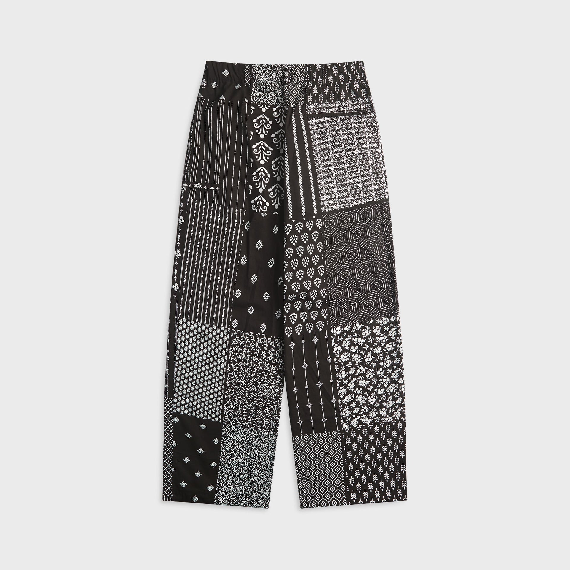 Engineered Garments Cotton Patchwork Print Drawstring Pant - Black / White