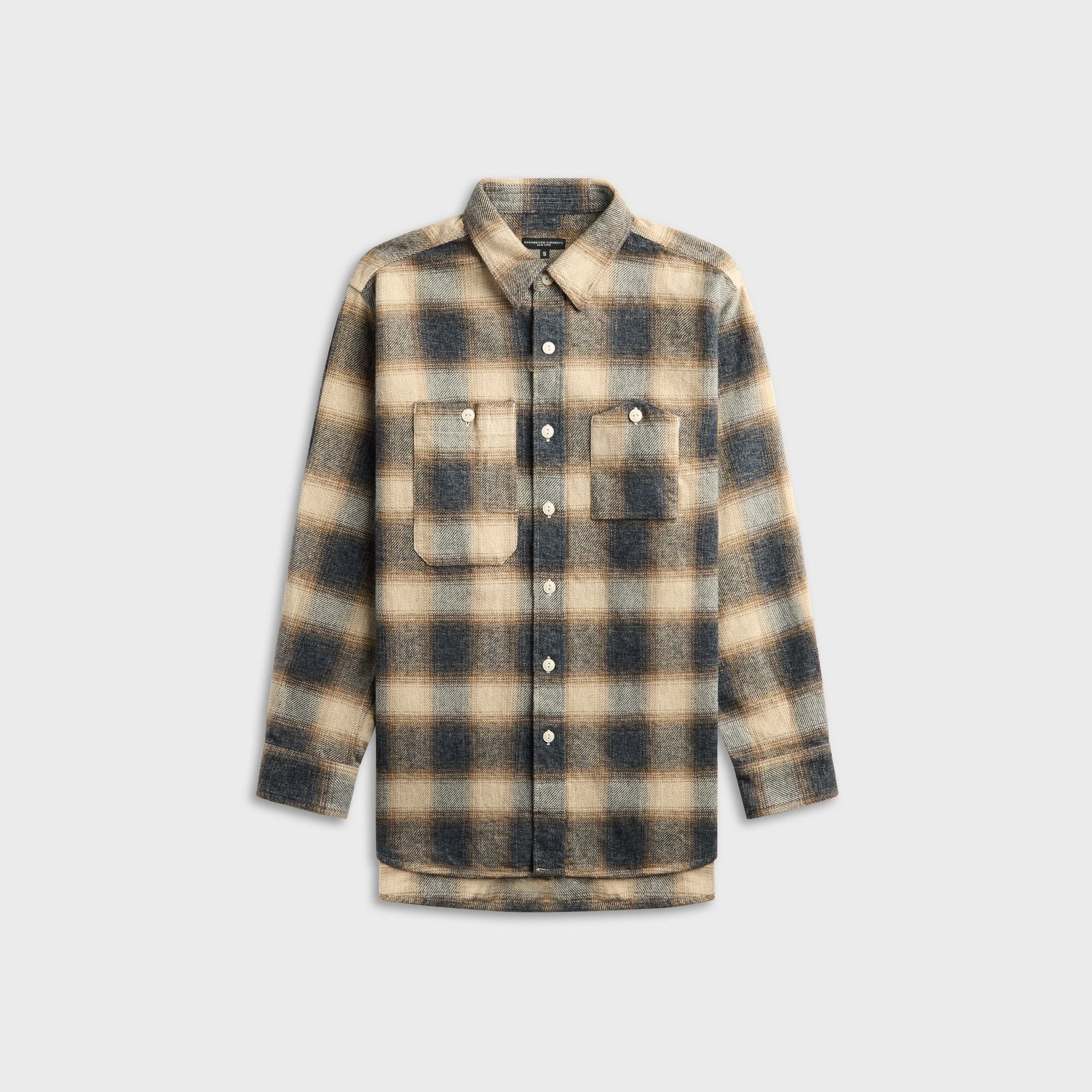 Engineered Garments Cotton Heavy Shadow Plaid Flannel Work Shirt - Khaki