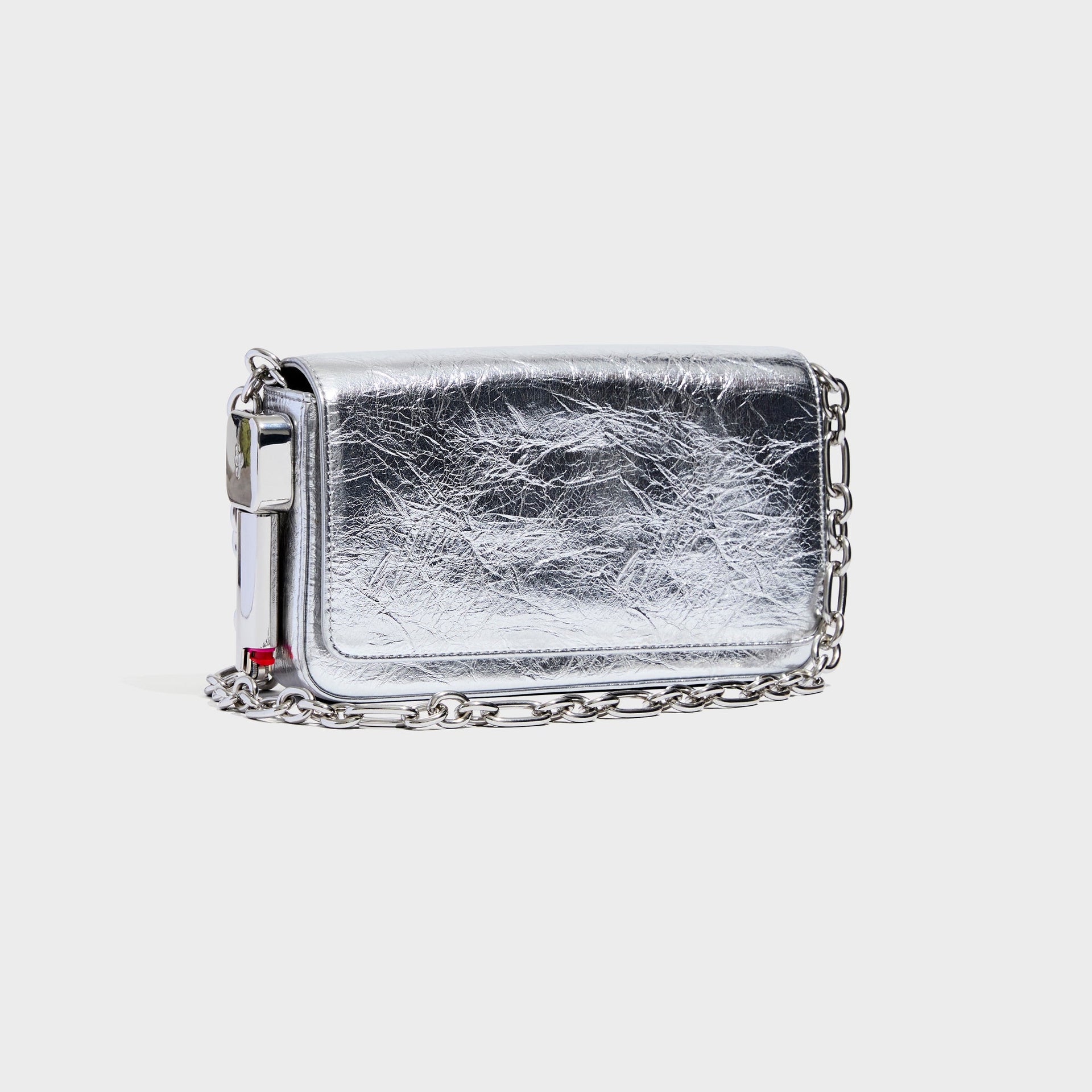 Edie Parker Burn Clutch with Chain Strap - Silver Crinkle / Silver