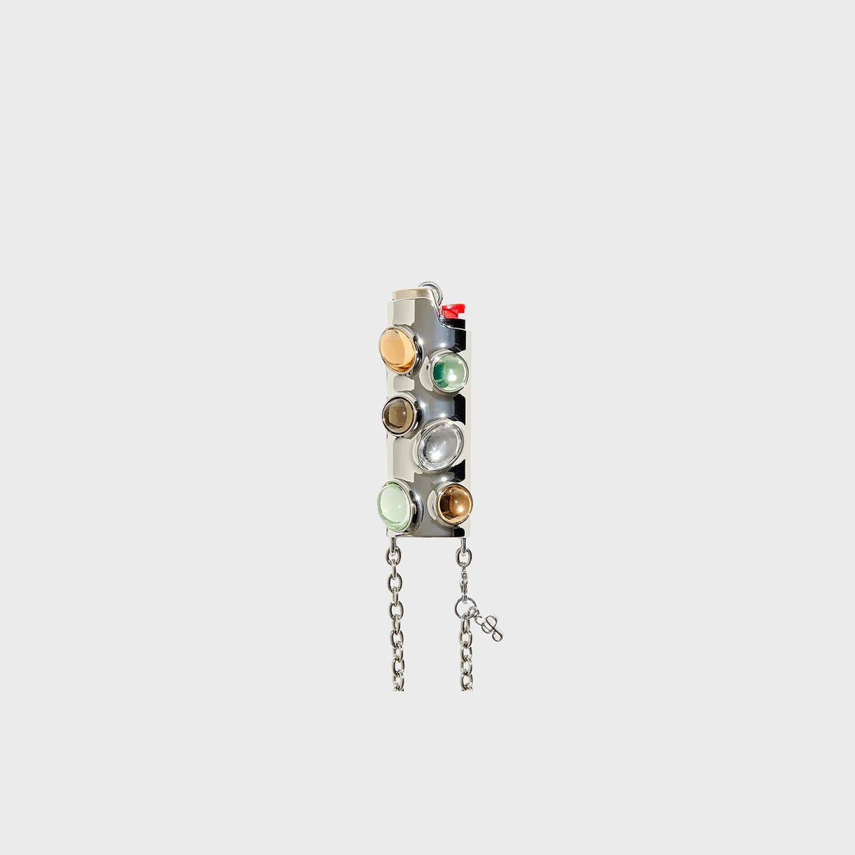 Edie Parker Gemstoned Crossbody Lighter Case in Khaki, close-up of the colorful beaded gemstone strap