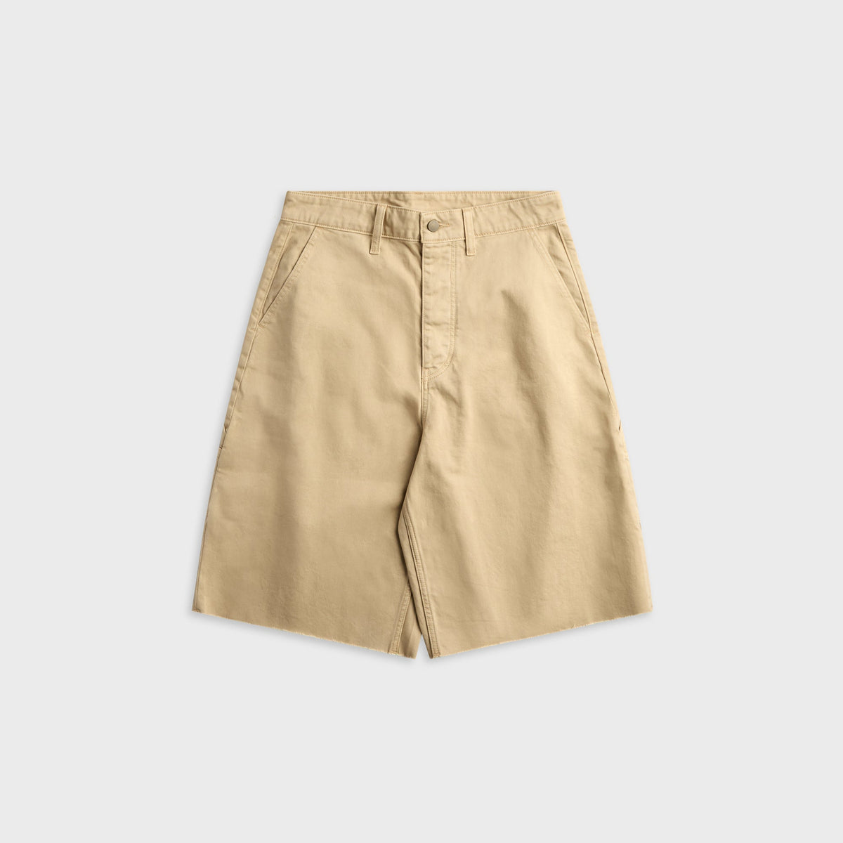 Essentials Raw Cut 5-Pocket Short in Overdyed Dune, beige raw-hem shorts, front view