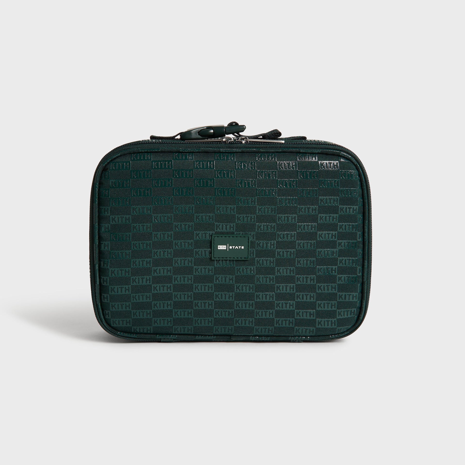 Kith Kids for STATE Rodgers Lunch Box in green KITH monogram, front view with zip and KITH STATE patch