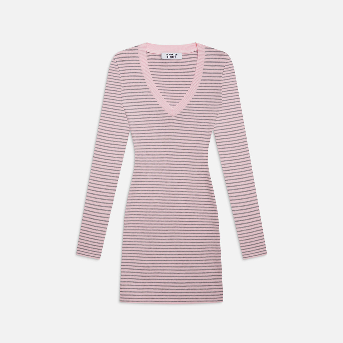 Frankies Bikinis Sweetheart Ribbed Knit Dress - Rosewater Stripe