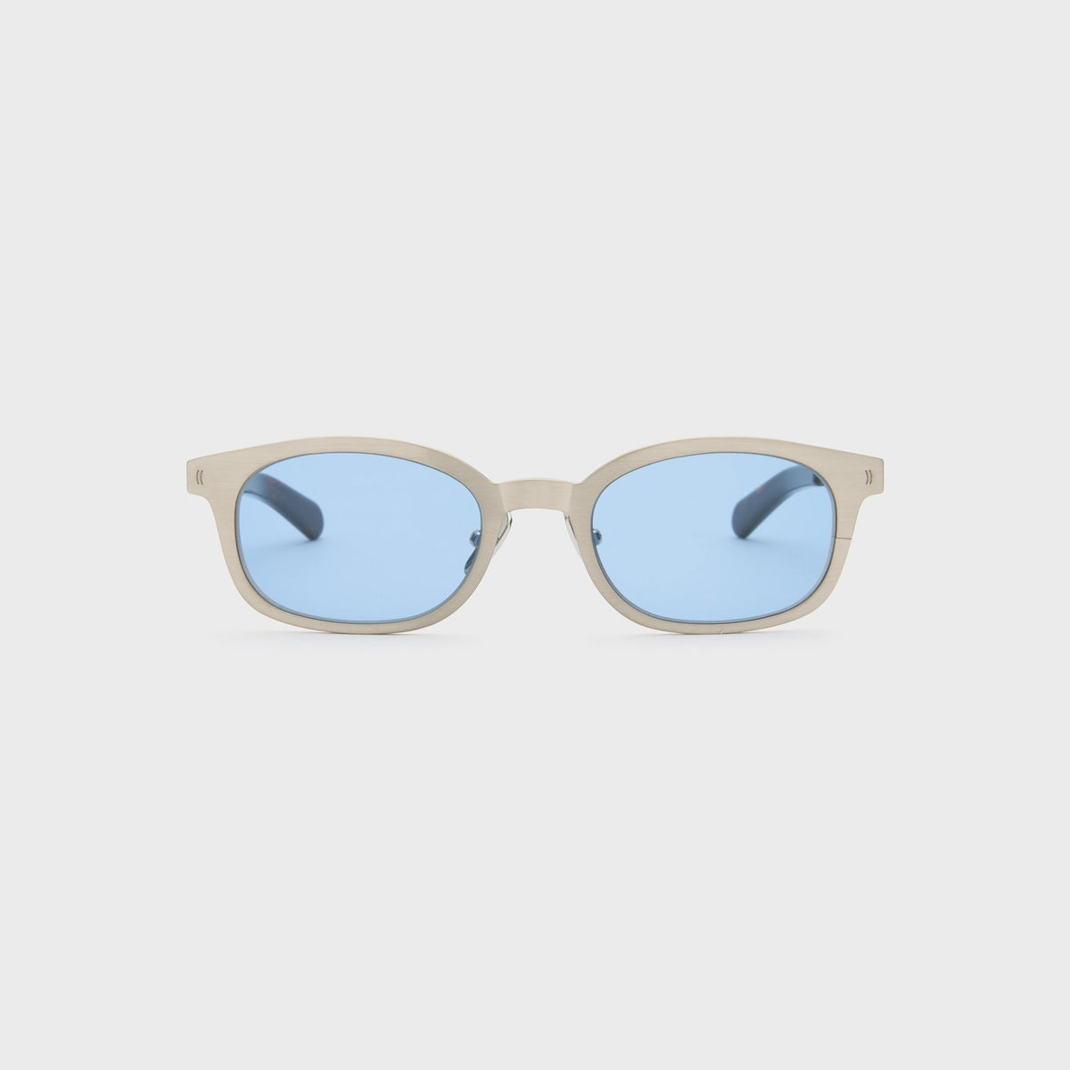 Flatlist Le Bucheron Titanium Sunglasses - Brushed Silver Dark Tortoise / Solid Blue Lens