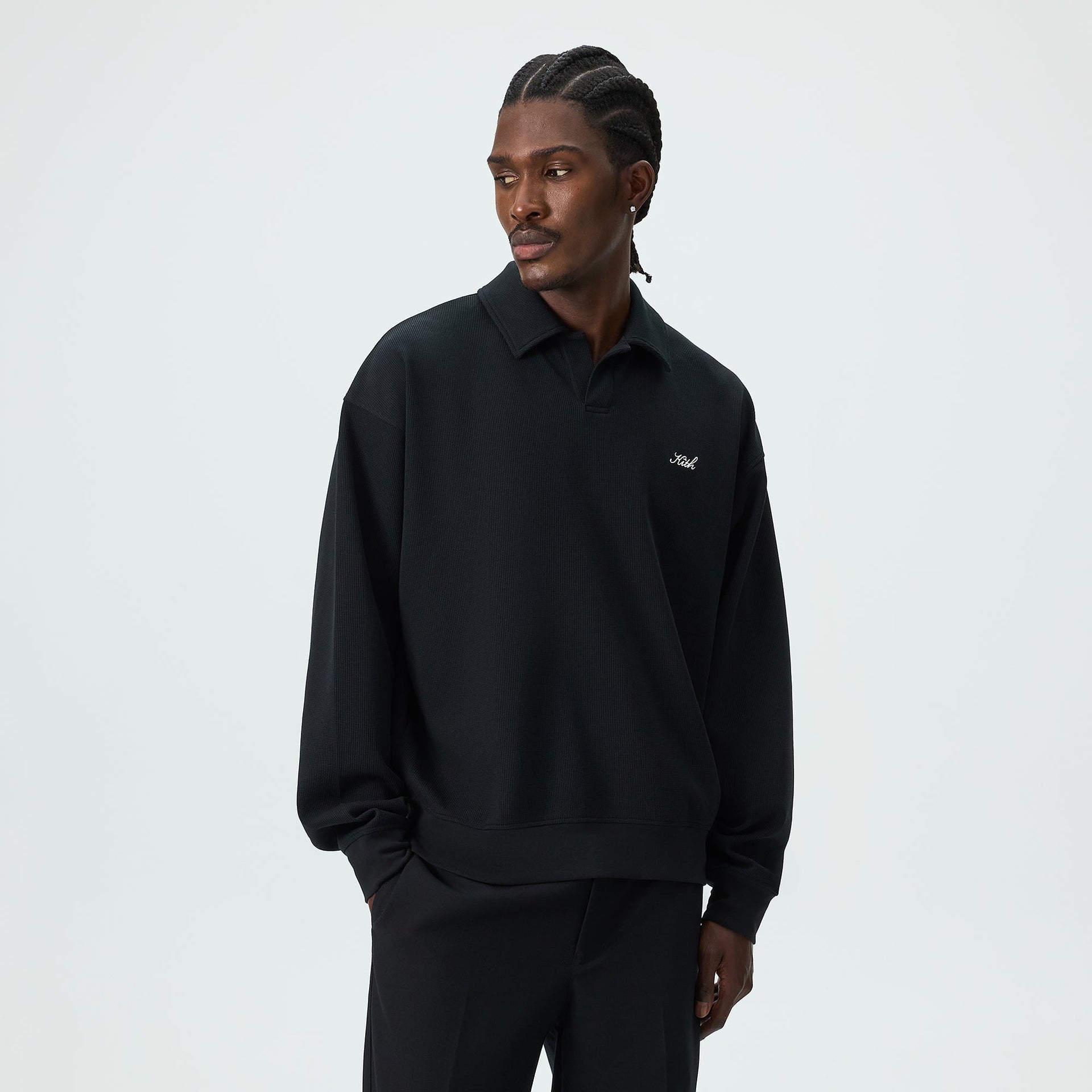 Kith Micro Waffle Nelson Rugby Pullover - Black