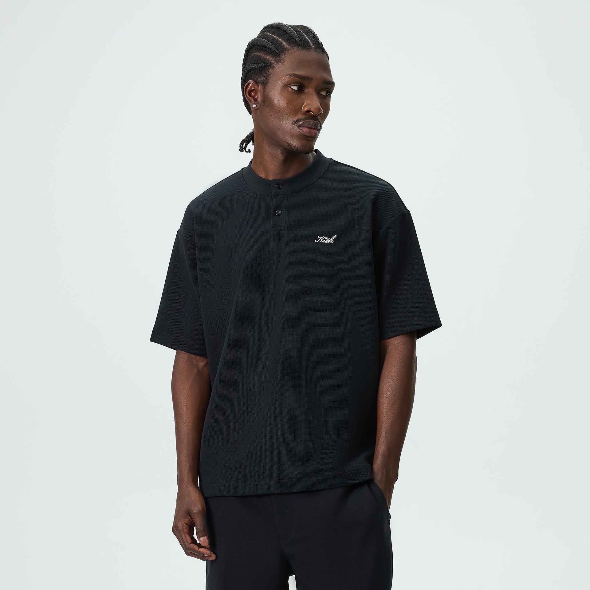 Kith Micro Waffle Tristan Henley - Black
