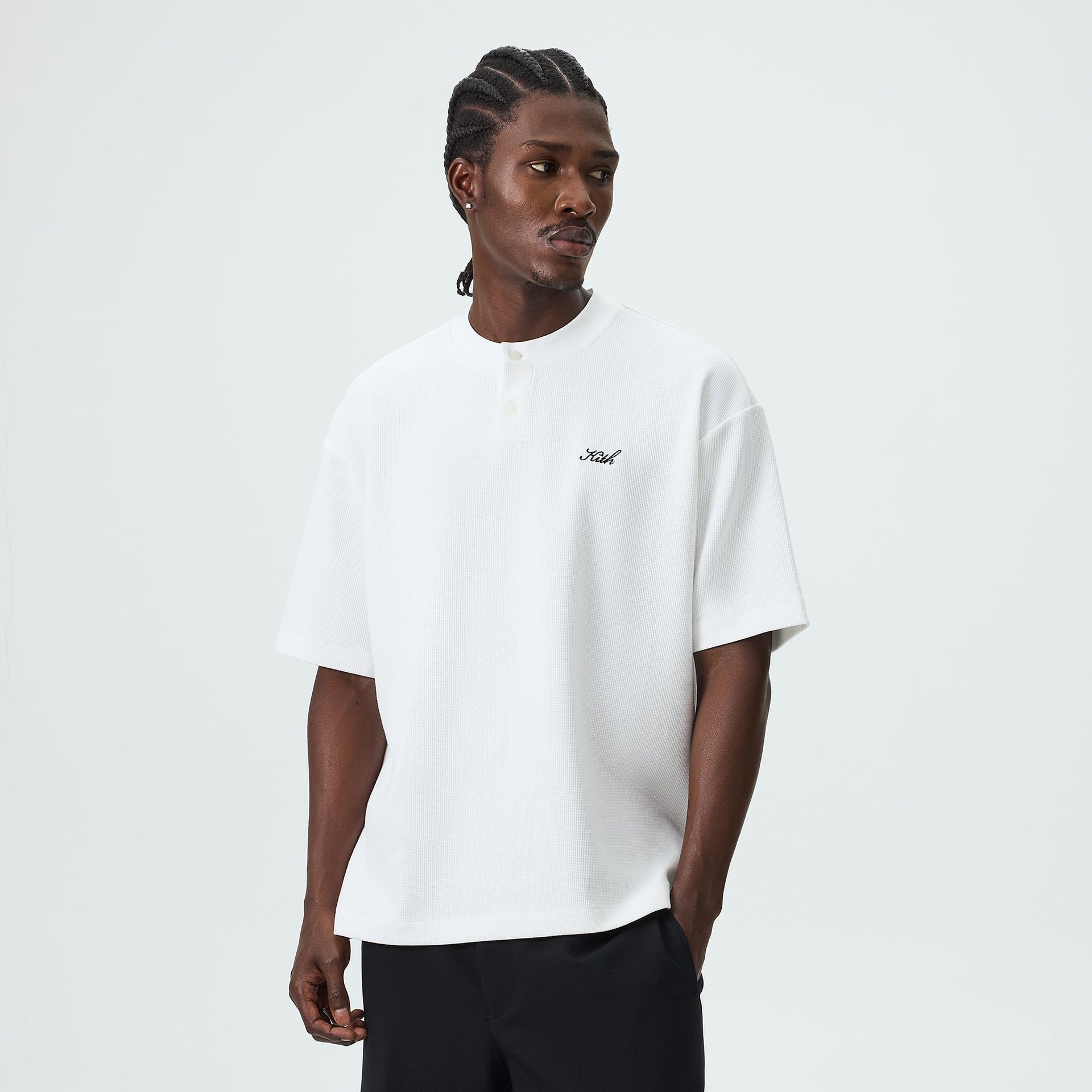 Kith Micro Waffle Tristan Henley - White