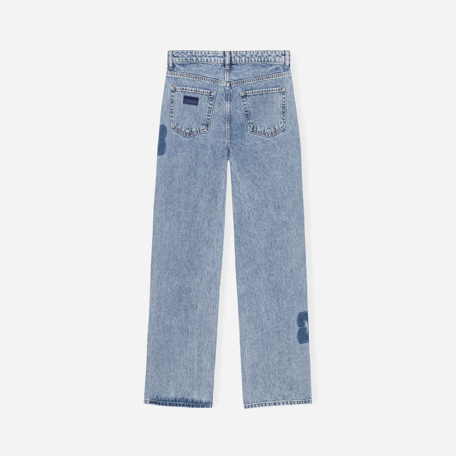 Ganni Patch Denim Izey Pant - Mid Blue Stone