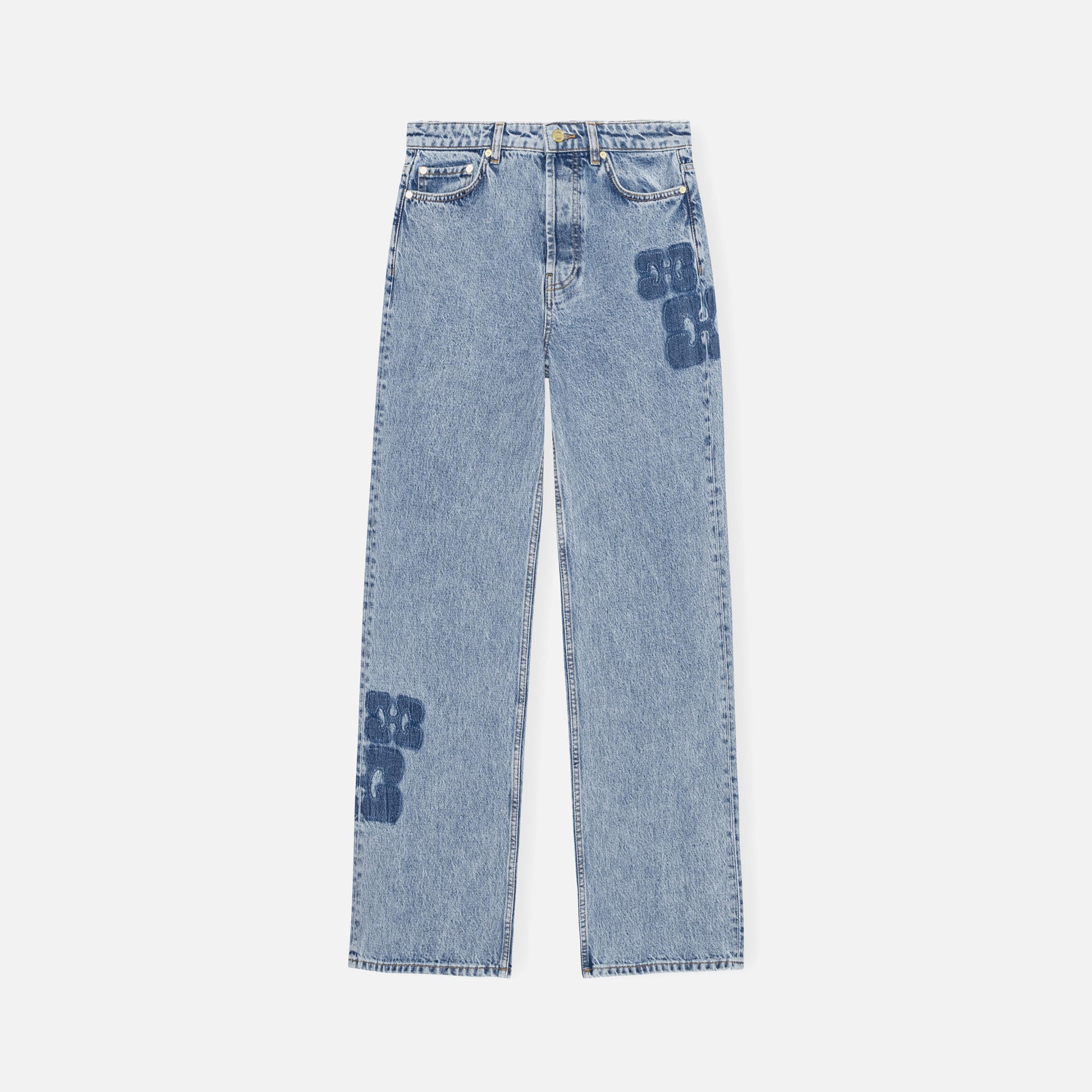 Ganni Patch Denim Izey Pant - Mid Blue Stone