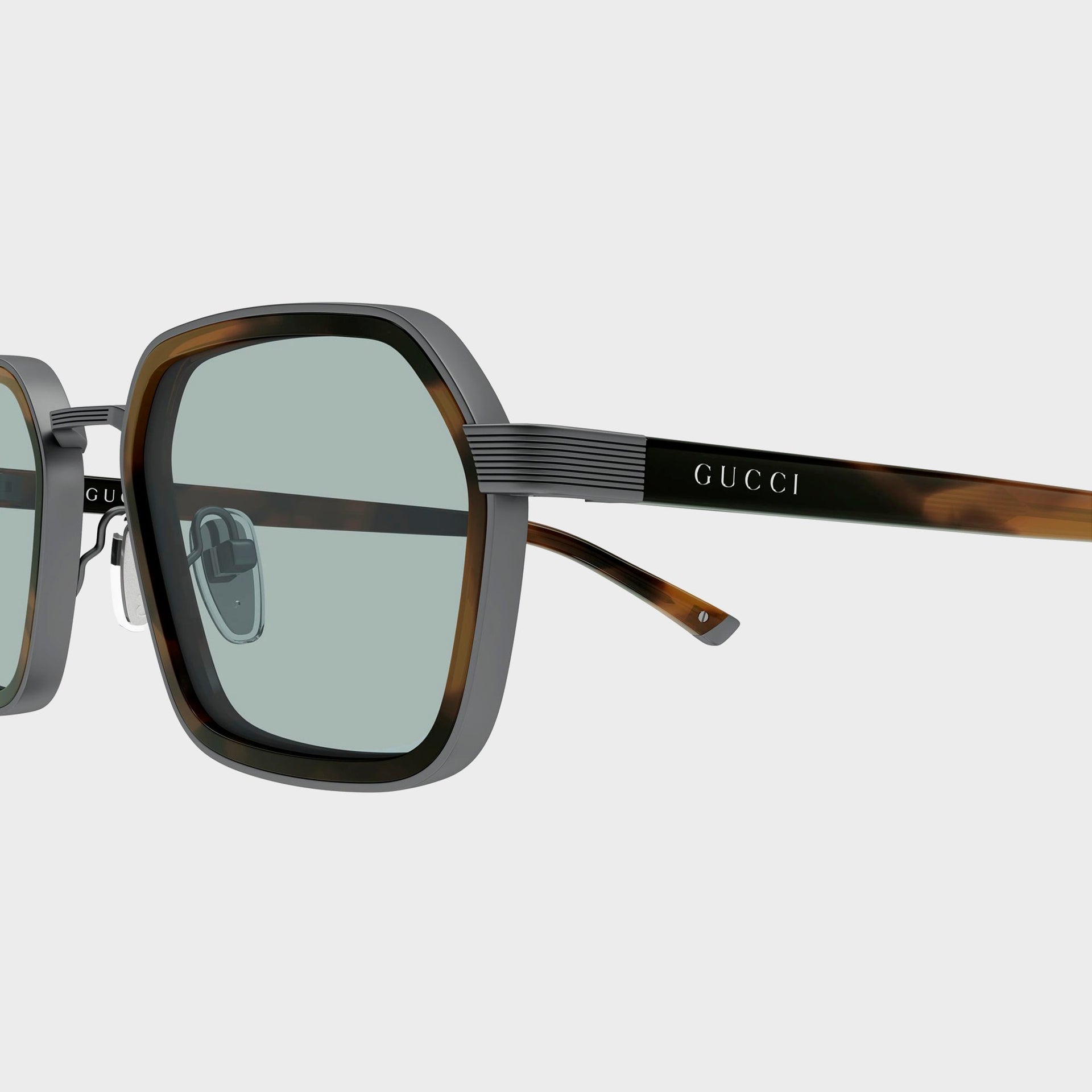 Gucci GG2074S Geometric Sunglasses - Ruthenium / Havana / Blue