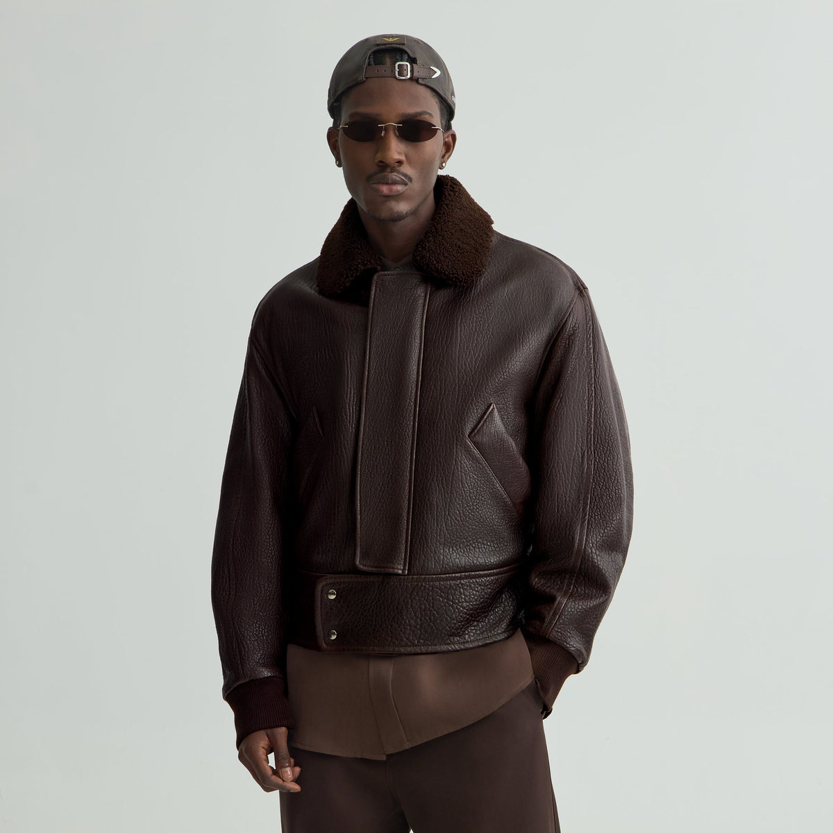 Giorgio Armani & Kith Lamb Leather Aviator Blouson Jacket - Meteorite
