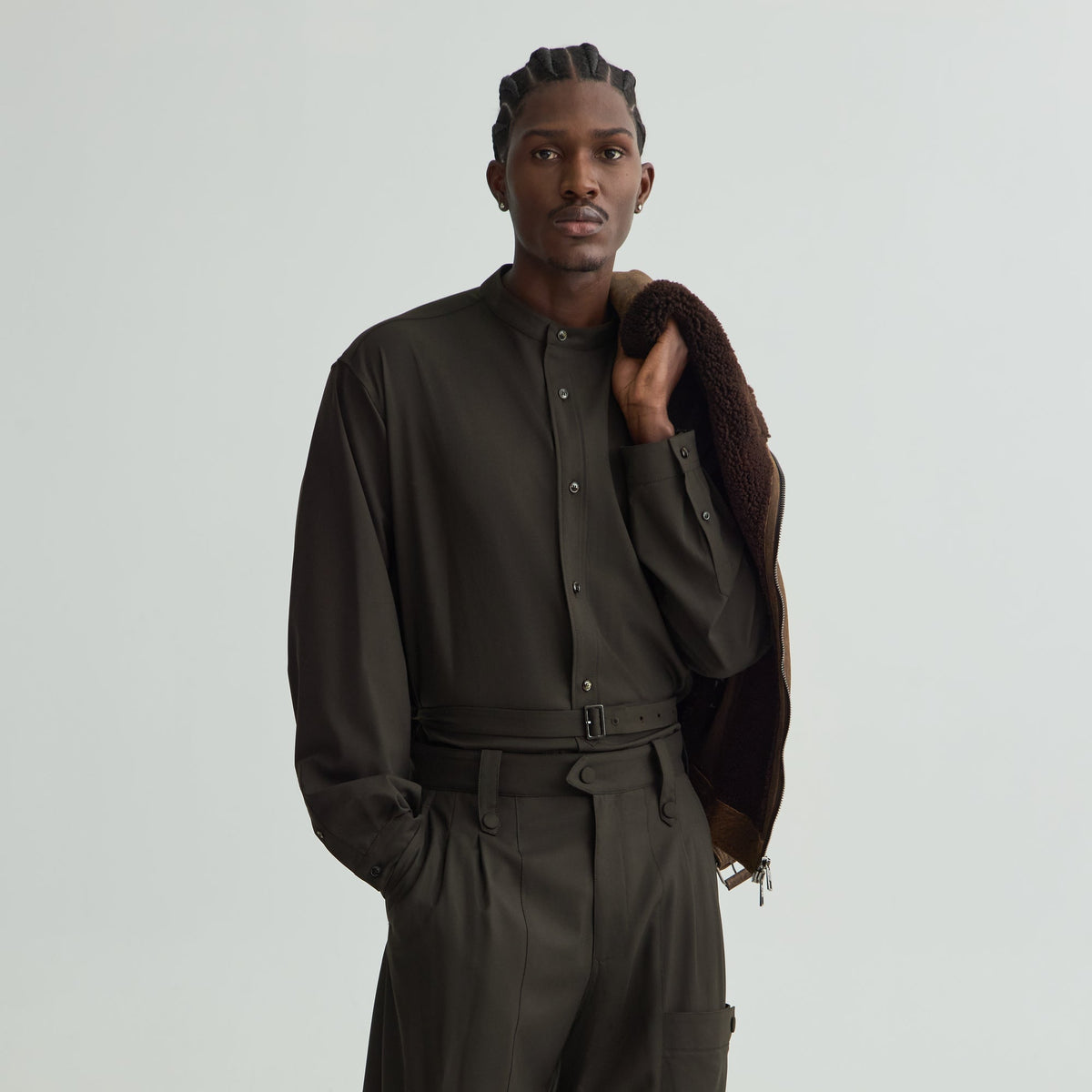 Giorgio Armani & Kith Virgin Wool Belted Shirt - Ganache