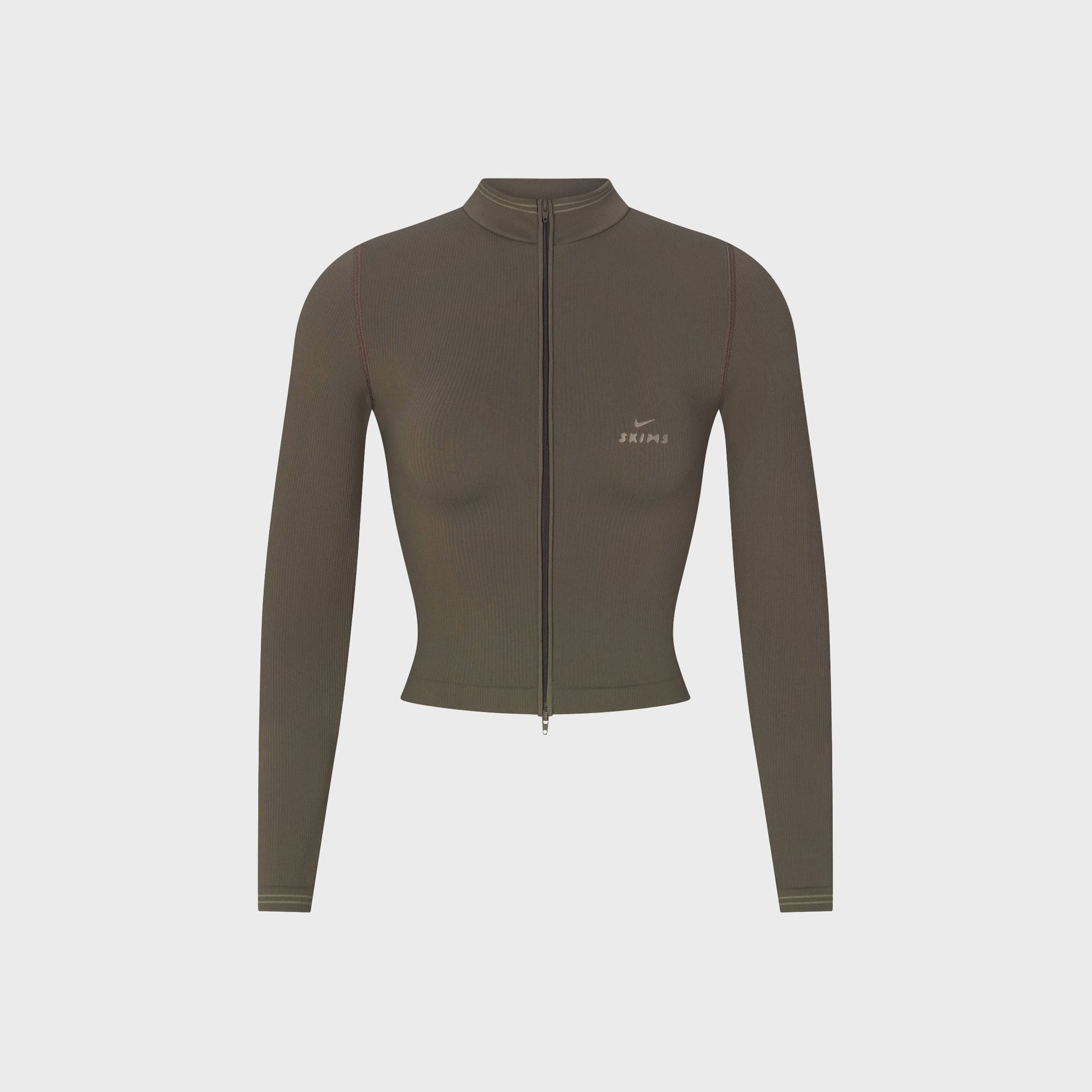 NikeSKIMS Ribbed Seamless Cropped Full-Zip Jacket - Oak Moss / Dune