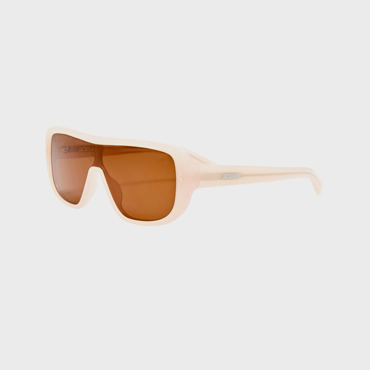 Jacquemus JAC156C2SUN aviator sunglasses in white, side profile view of the temple arm
