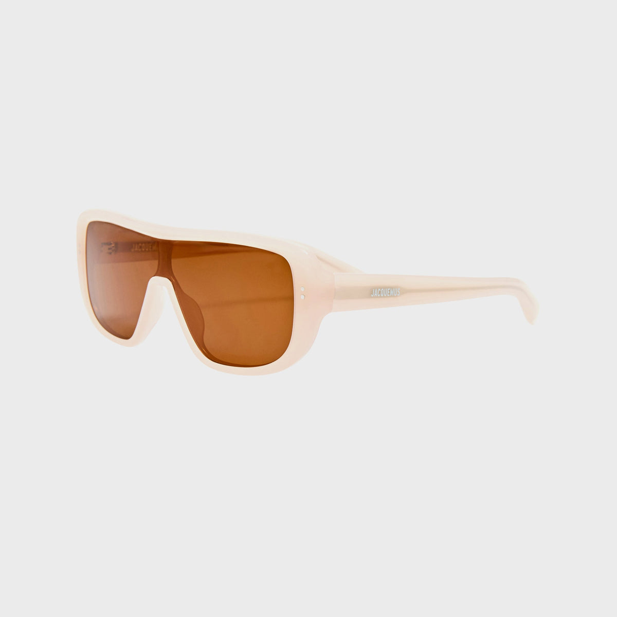 Jacquemus JAC156C2SUN aviator sunglasses in white, alternate side profile view of the temple arm