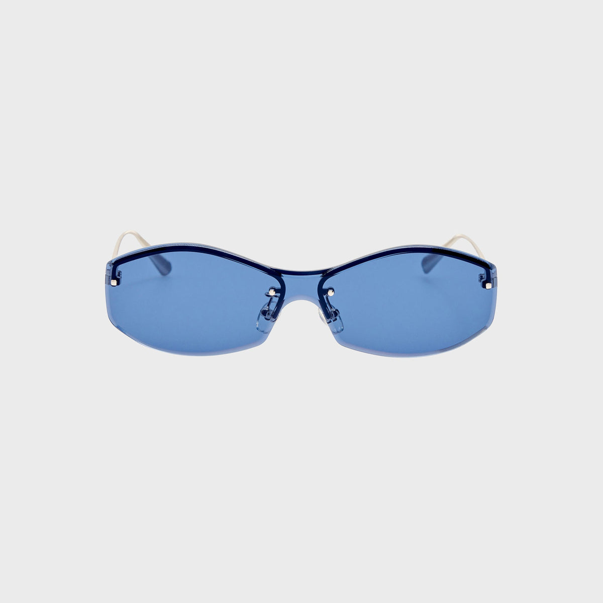 Jacquemus Jac 206 rimless sunglasses with blue lenses, alternate three-quarter front view