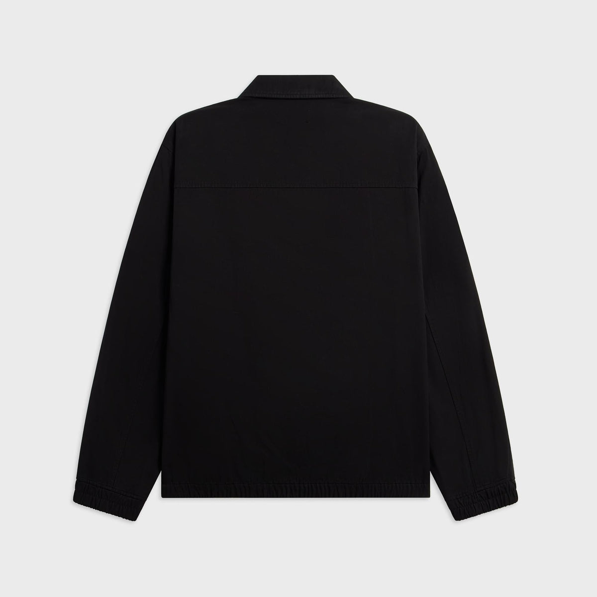 ATON Cotton Gabardine Harrington Jacket in black, back view with smooth panel and elasticated cuffs