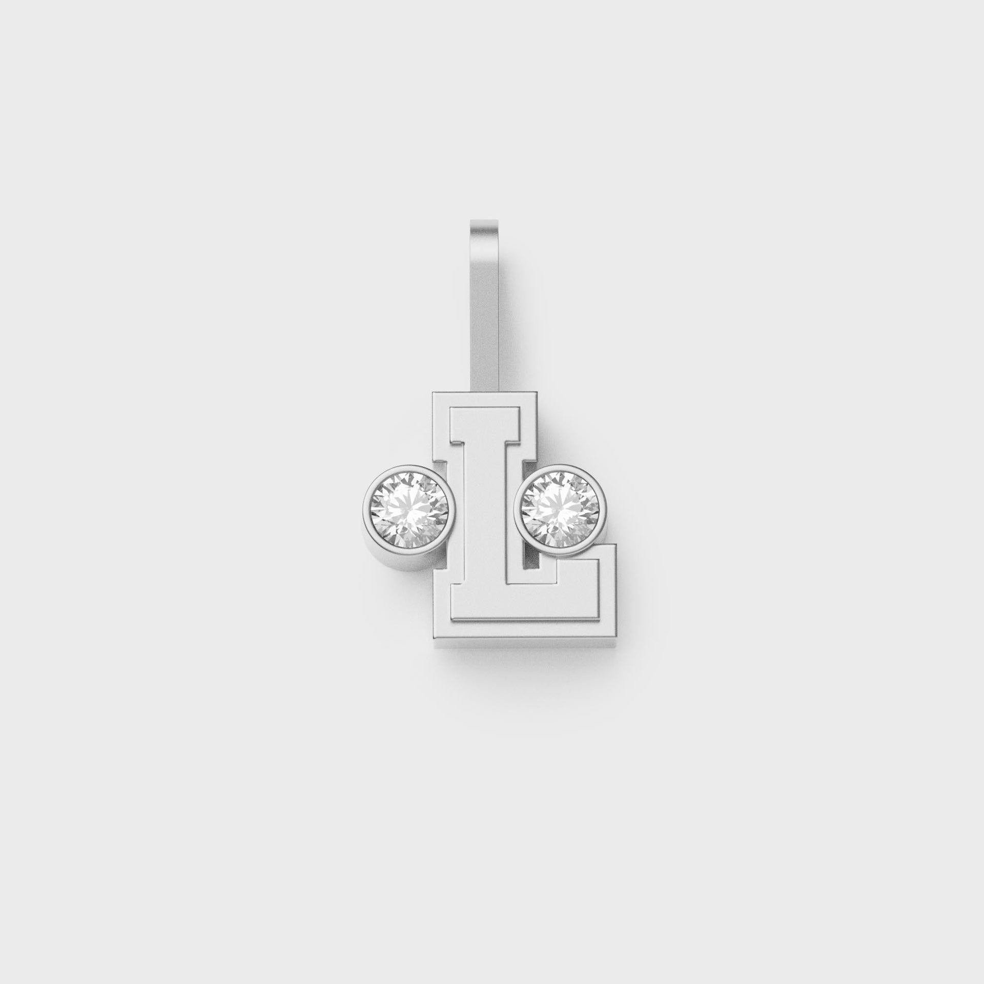 Greg Yuna Sylver Baby sterling silver letter L pendant flanked by two round bezel-set diamonds