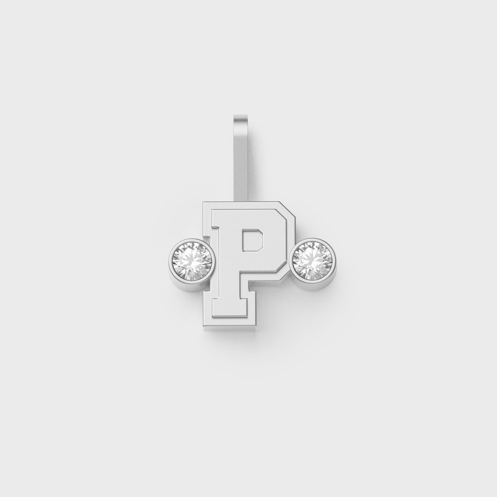 Greg Yuna Sylver Baby sterling silver letter P pendant flanked by two round bezel-set diamonds