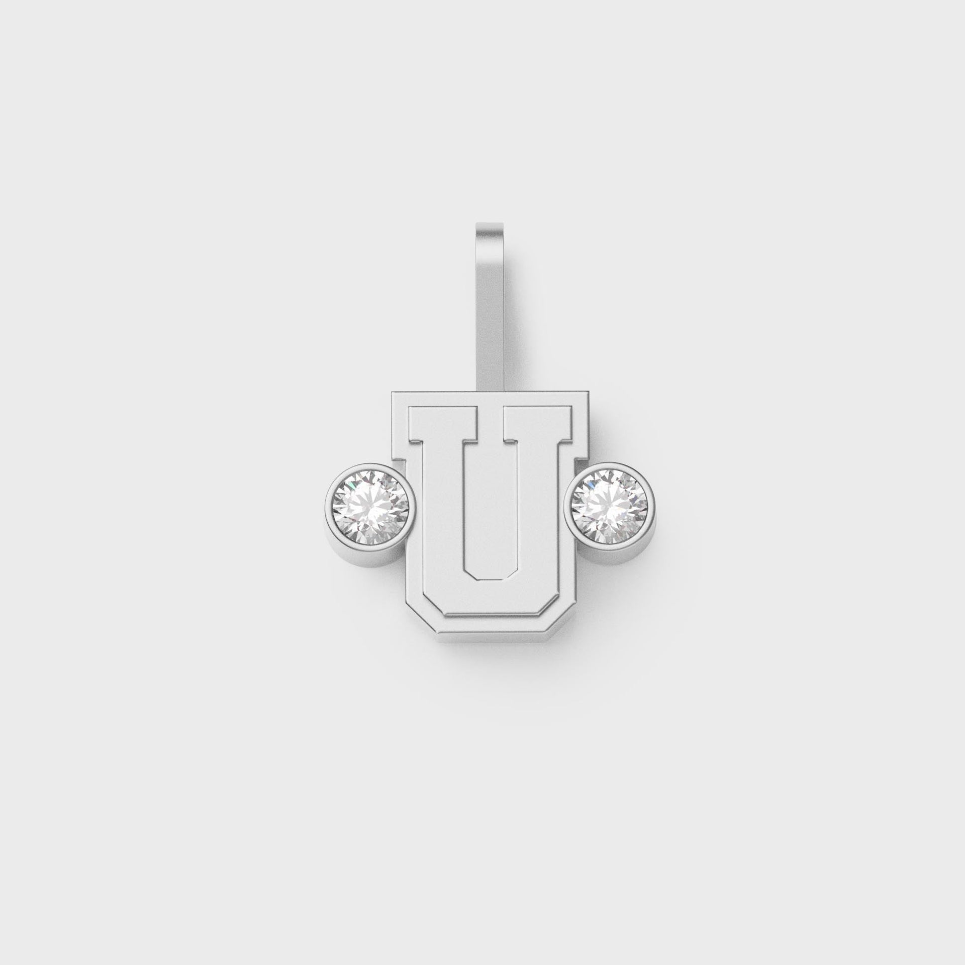 Greg Yuna Sylver Baby sterling silver letter U pendant flanked by two round bezel-set diamonds